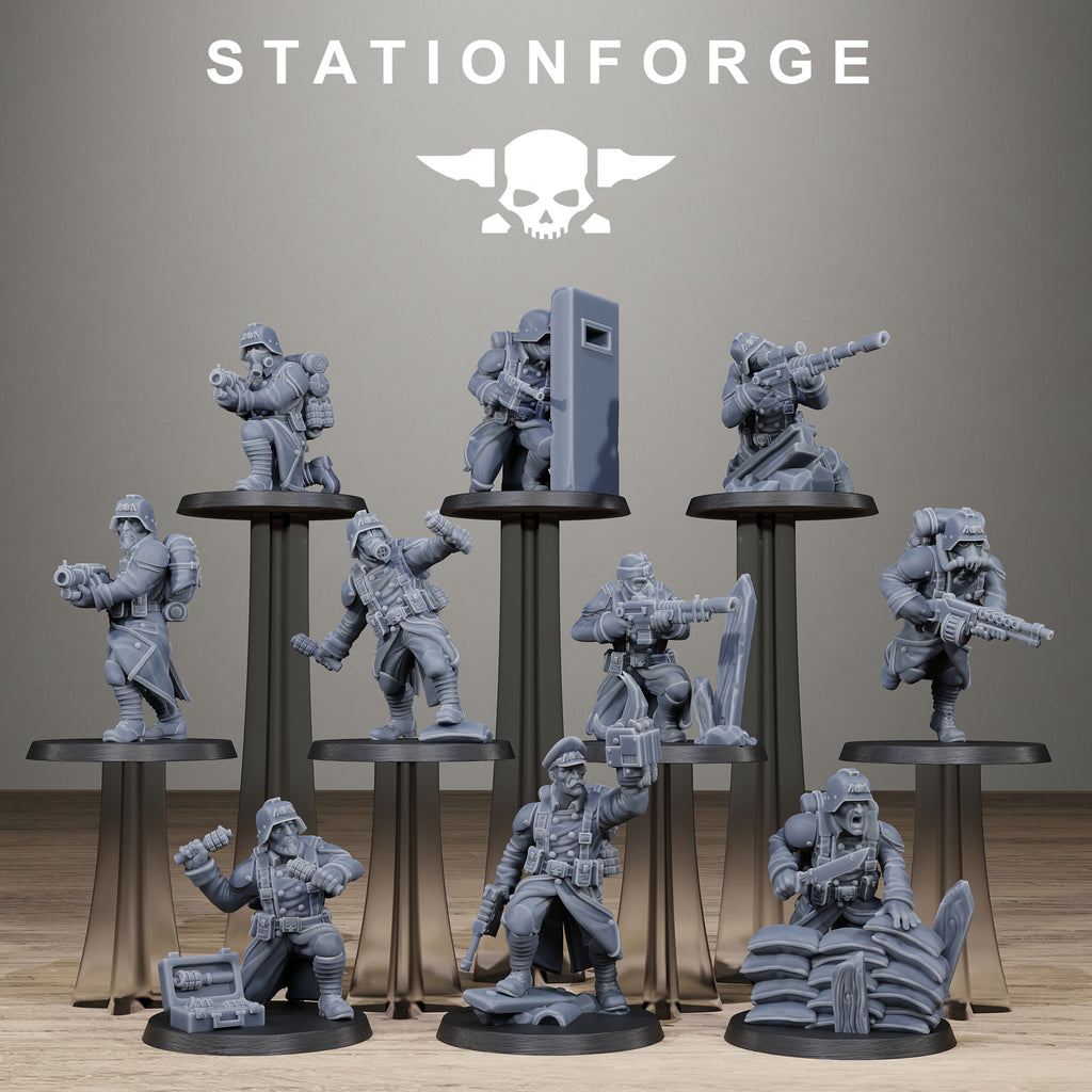 GrimGuard Trench Raiders , 10 Tabletop Miniatures, Designed by StationForge with gratis Bases