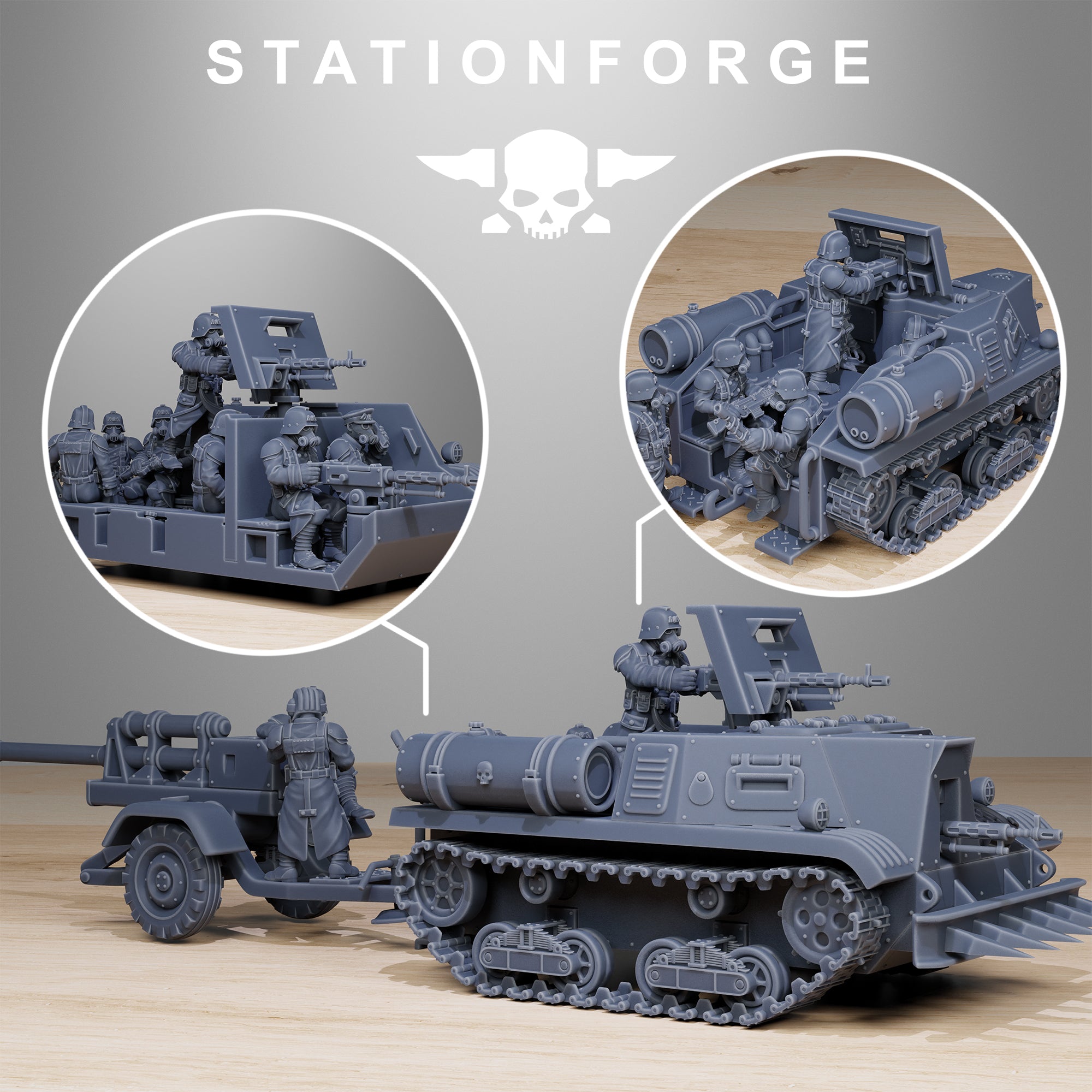 GrimGuard Tankette, whole Set, Tabletop Miniatures, Designed by StationForge with gratis Bases