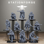 GrimGuard Jungle Fighter Snipers, 10 Tabletop Miniatures, Designed by StationForge with gratis Bases