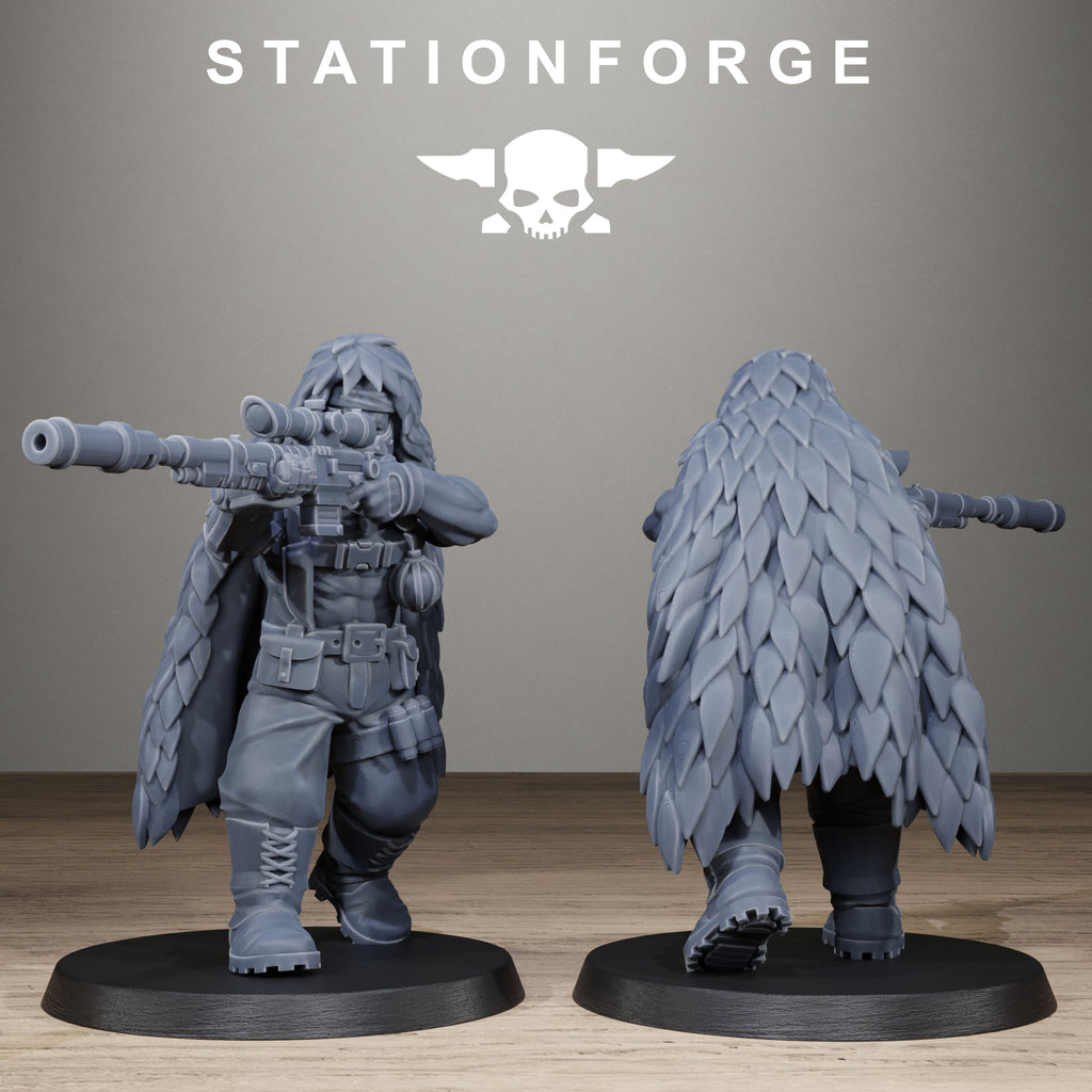 GrimGuard Jungle Fighter Snipers, 10 Tabletop Miniatures, Designed by StationForge with gratis Bases
