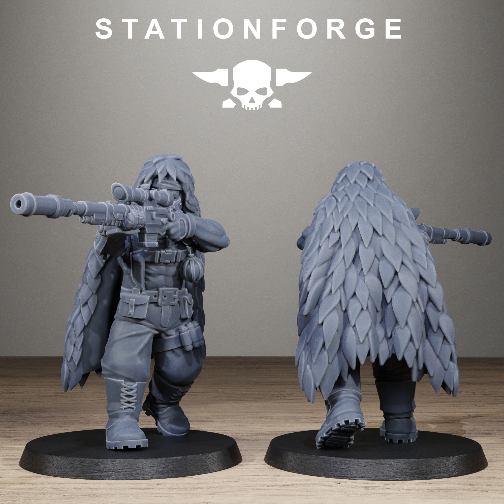 GrimGuard Jungle Fighter Snipers, 10 Tabletop Miniatures, Designed by StationForge with gratis Bases
