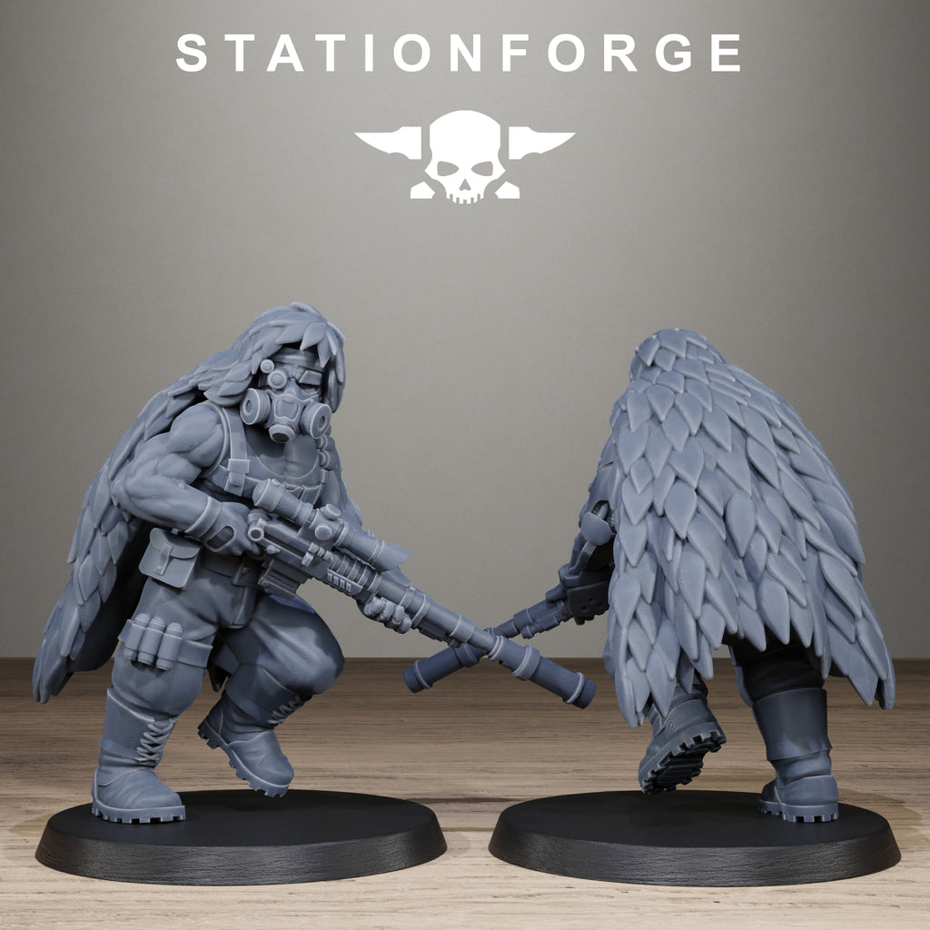 GrimGuard Jungle Fighter Snipers, 10 Tabletop Miniatures, Designed by StationForge with gratis Bases