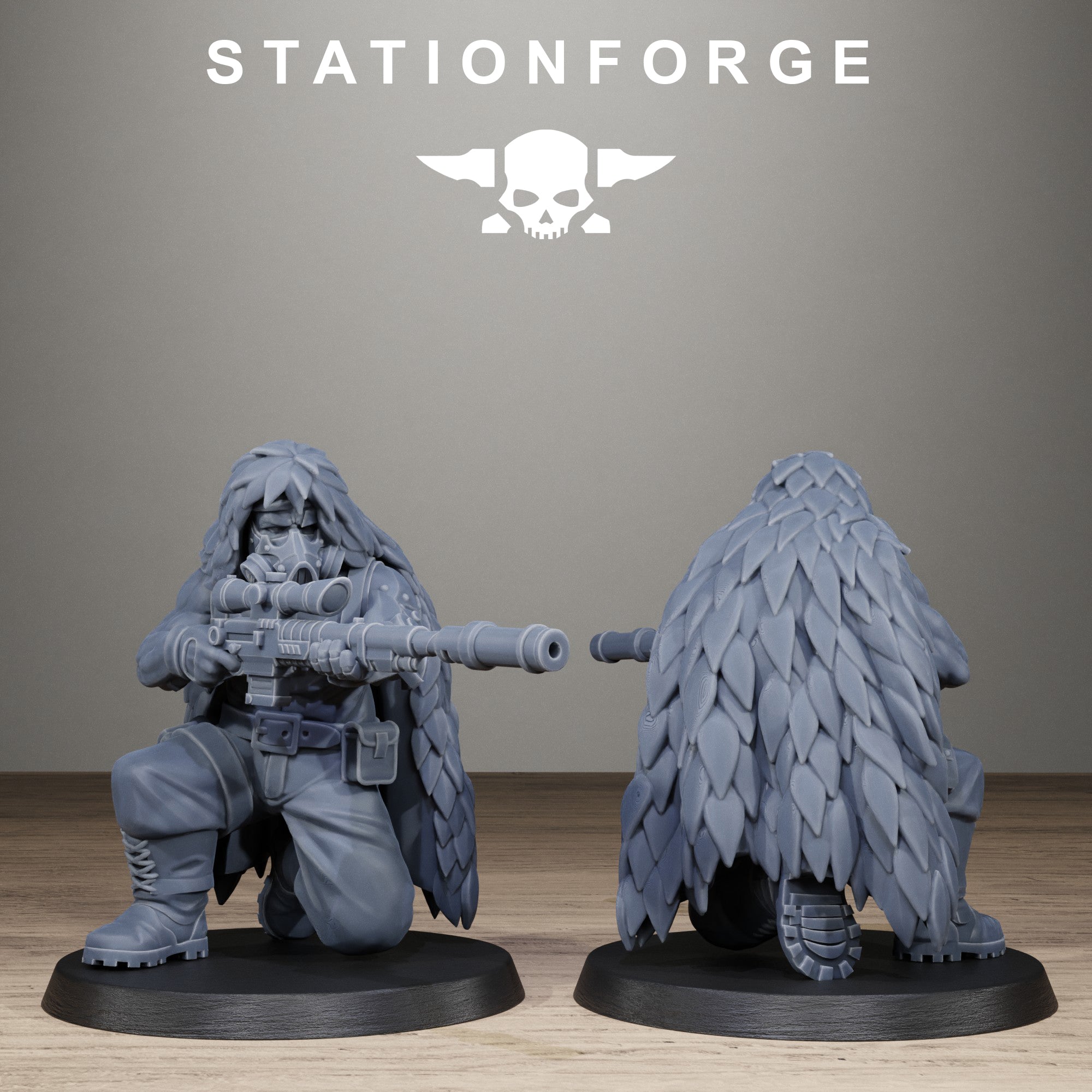 GrimGuard Jungle Fighter Snipers, 10 Tabletop Miniatures, Designed by StationForge with gratis Bases