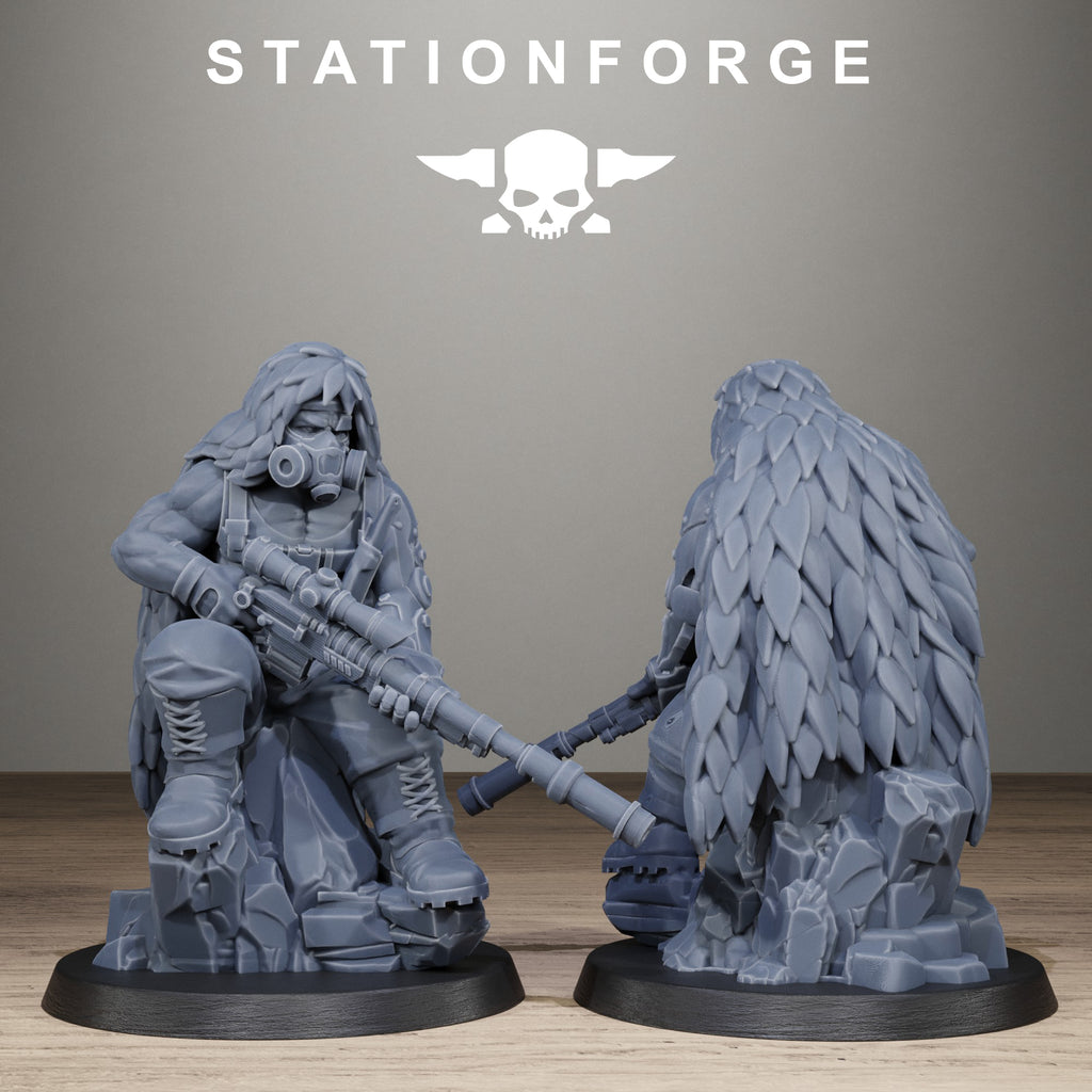 GrimGuard Jungle Fighter Snipers, 10 Tabletop Miniatures, Designed by StationForge with gratis Bases