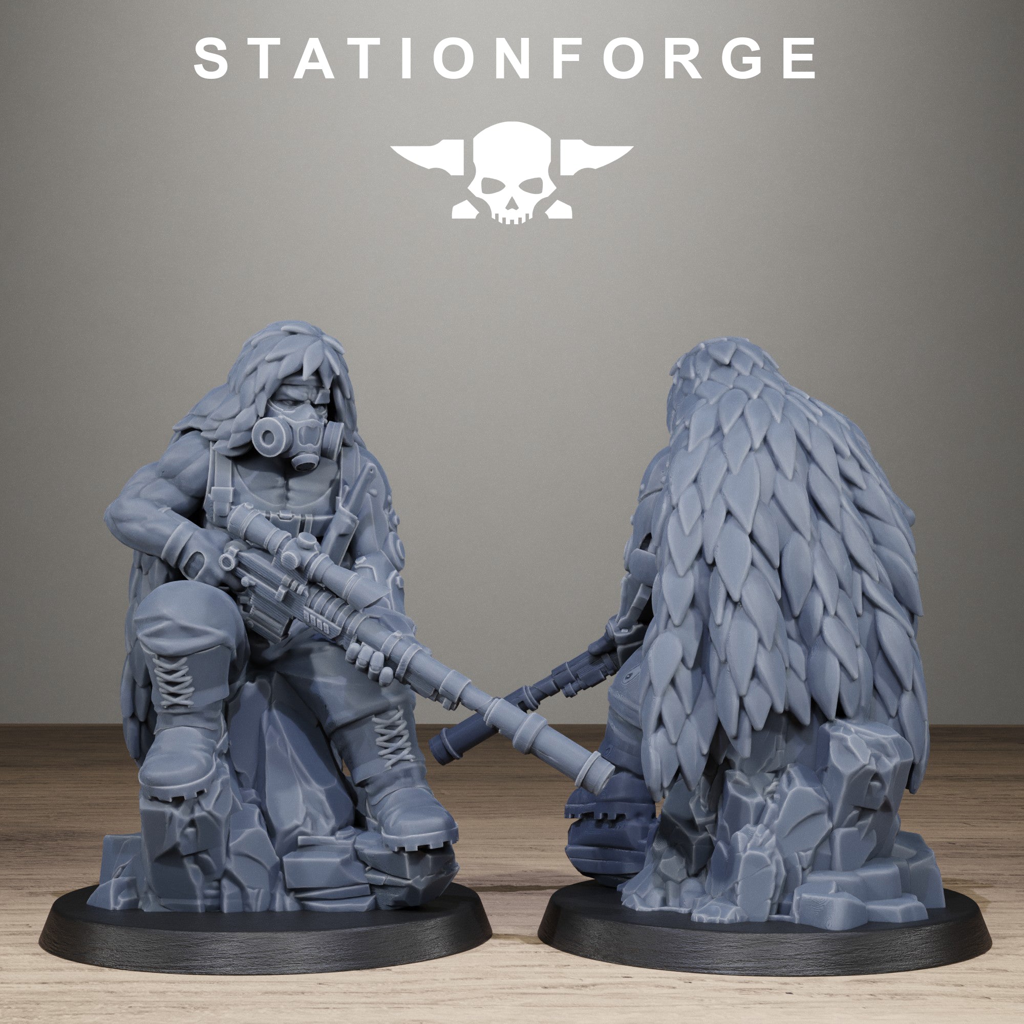 GrimGuard Jungle Fighter Snipers, 10 Tabletop Miniatures, Designed by StationForge with gratis Bases