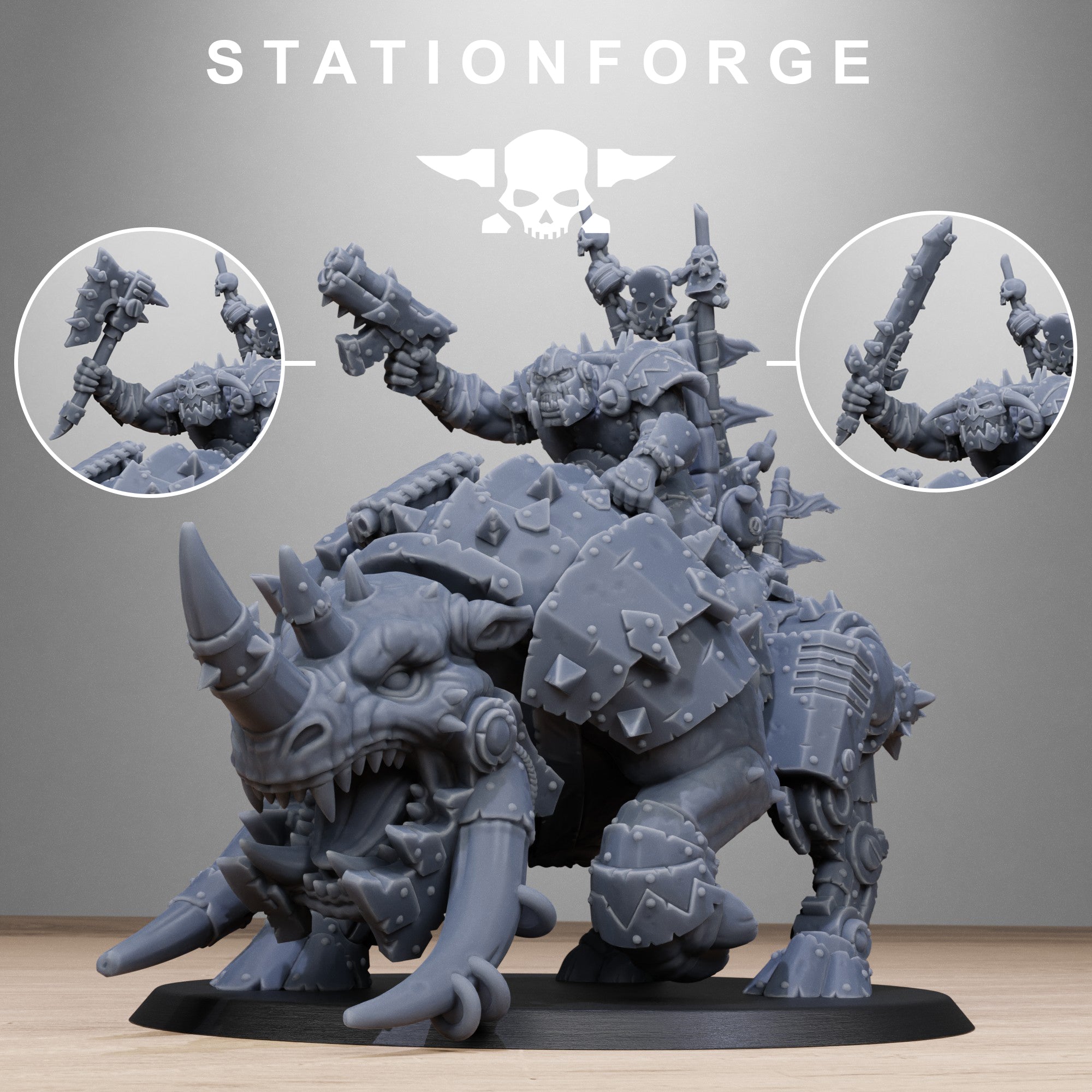 Orkaz Brast-Rider Warlord- Tabletop Mini, Designed by StationForge with gratis Basis