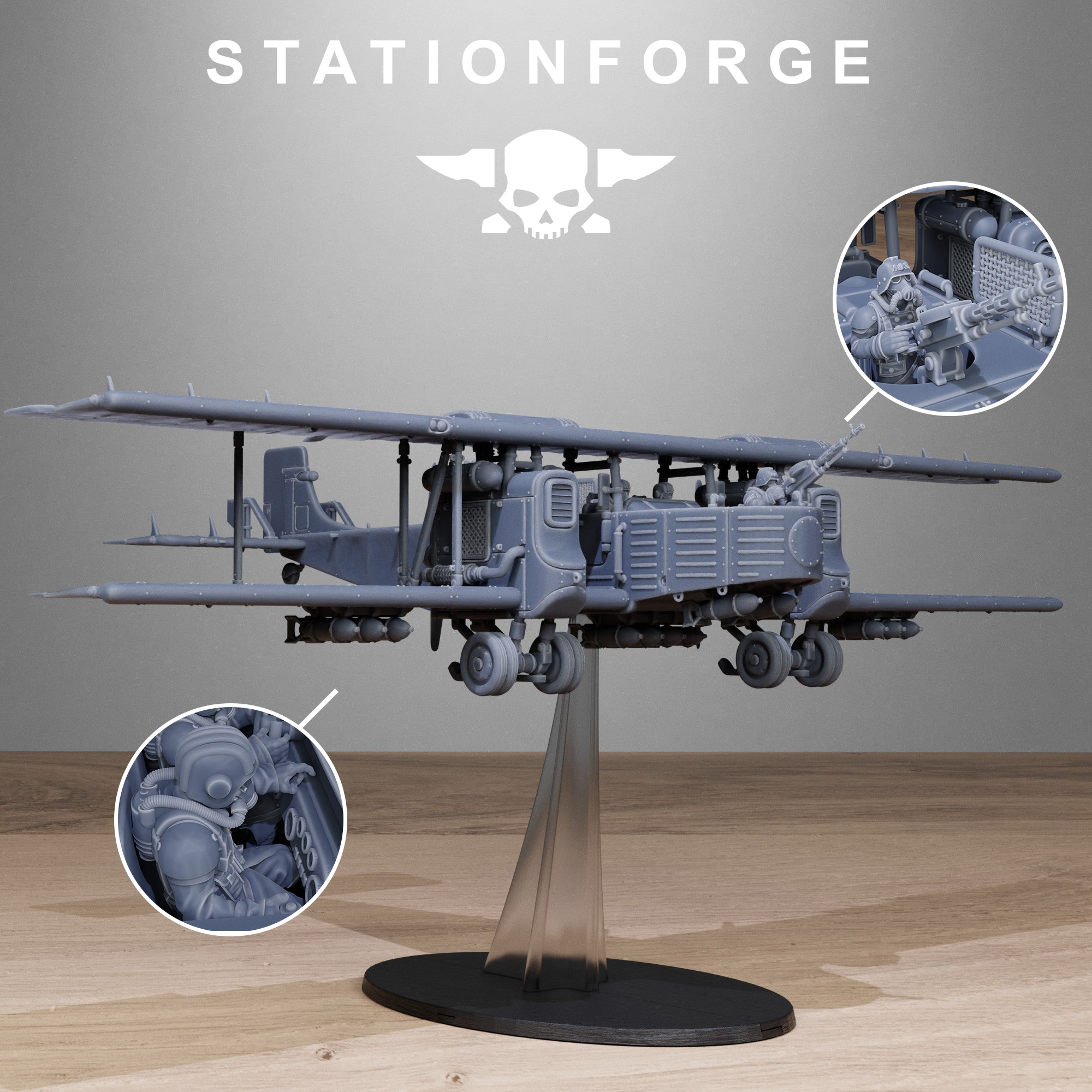 Grimguard Iron Biplane- 10 Tabletop Miniature, Designed by StationForge with gratis Base