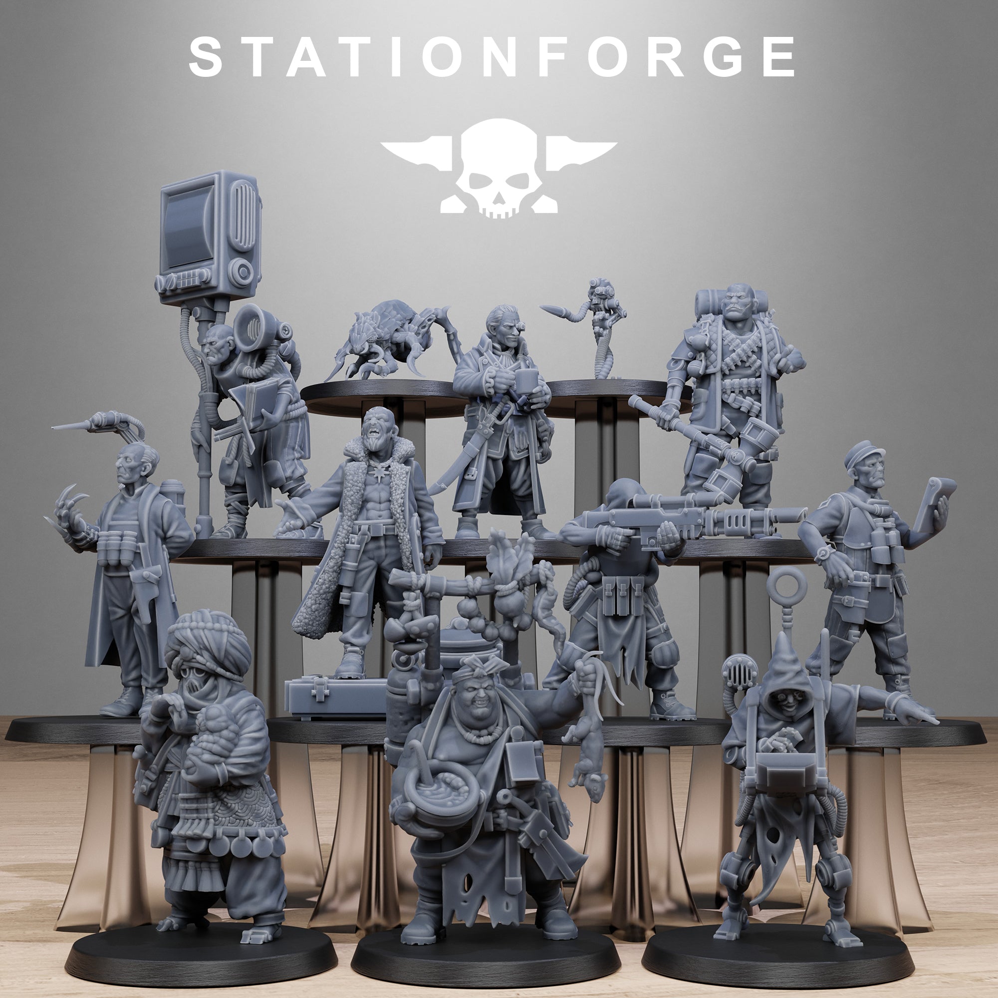 GrimCorp Scrap Operatives- 10 Tabletop Miniatures, Designed by StationForge with gratis Bases