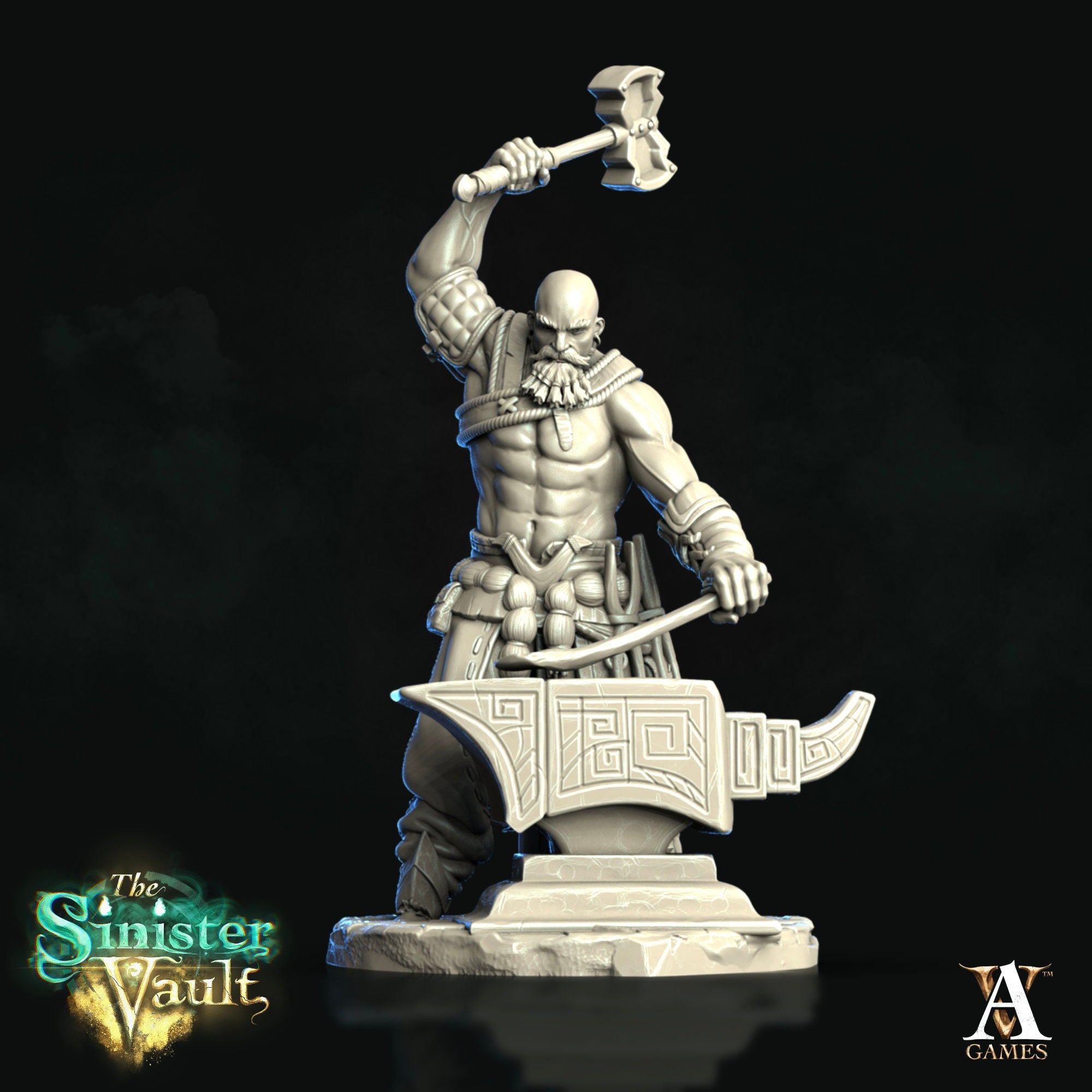 Baldgrim the Blacksmith  von ArchvillainGames, Wargame/ Tabletop Miniature mit Base