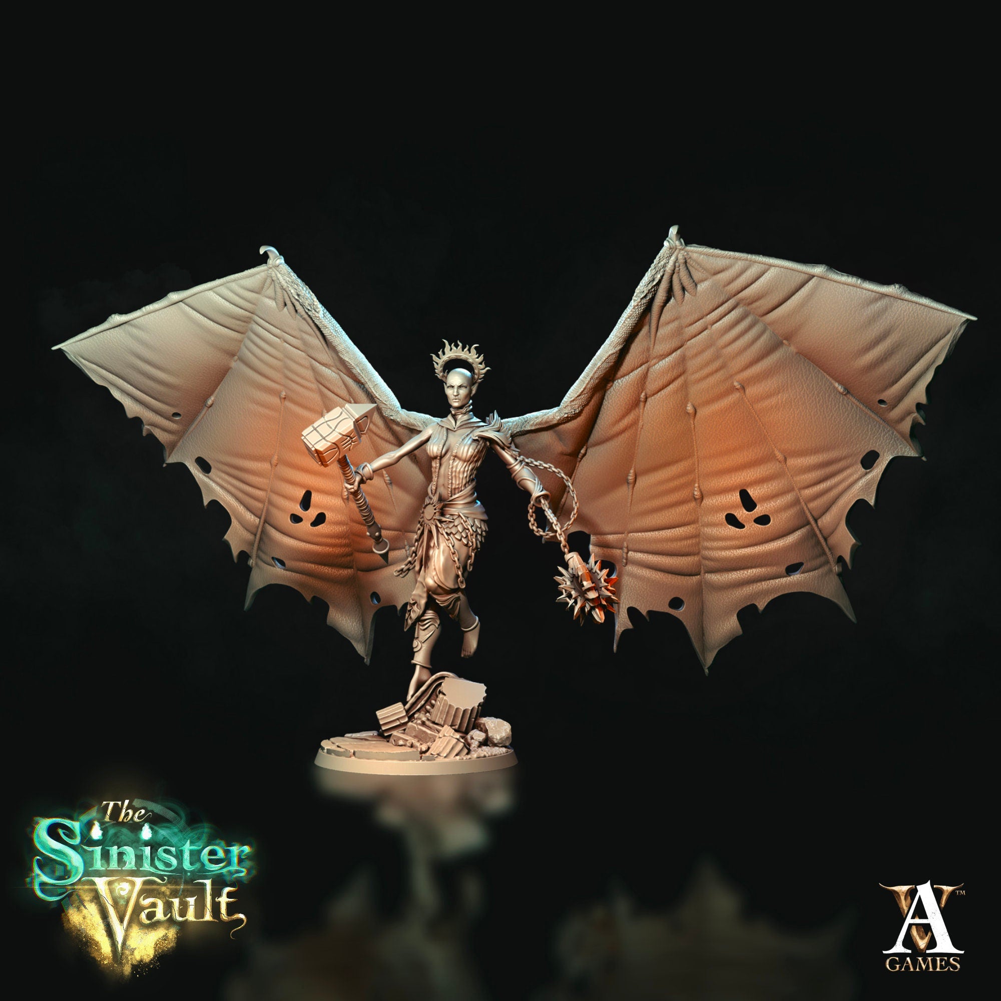 Zadkiel the Fallen  von ArchvillainGames, Wargame/ Tabletop Miniature mit Base