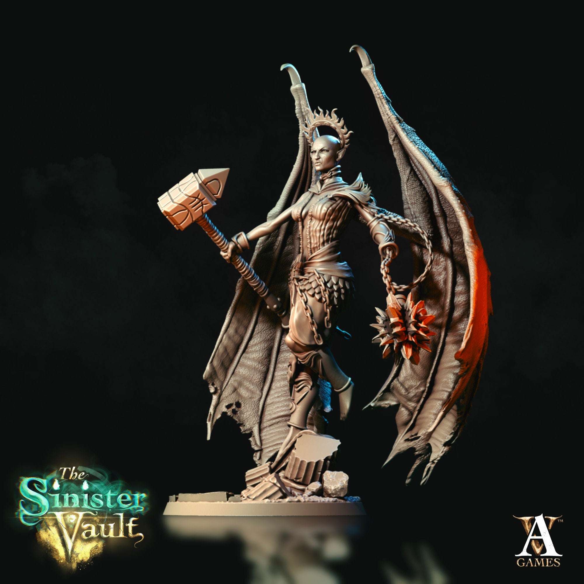 Zadkiel the Fallen  von ArchvillainGames, Wargame/ Tabletop Miniature mit Base
