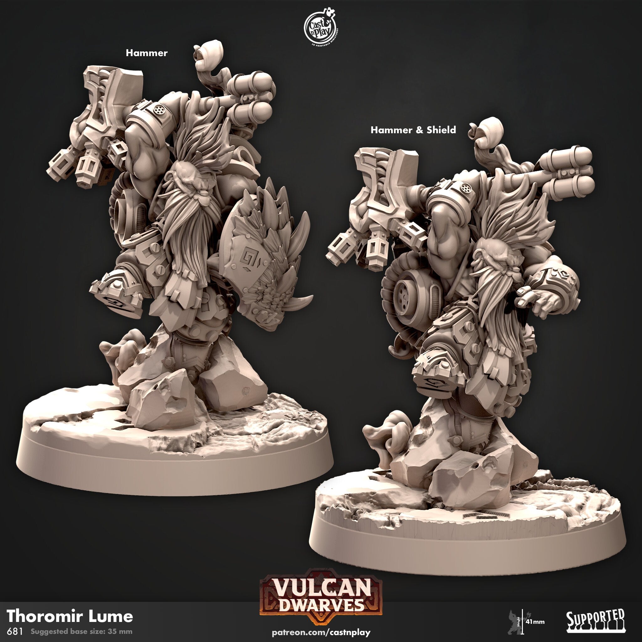 Thoromir Lume von CastnPlay (Nr. 681) Vulcan Dwarves, Wargame/  Tabletop Miniatur+ Gratis Base (2 Optionen)