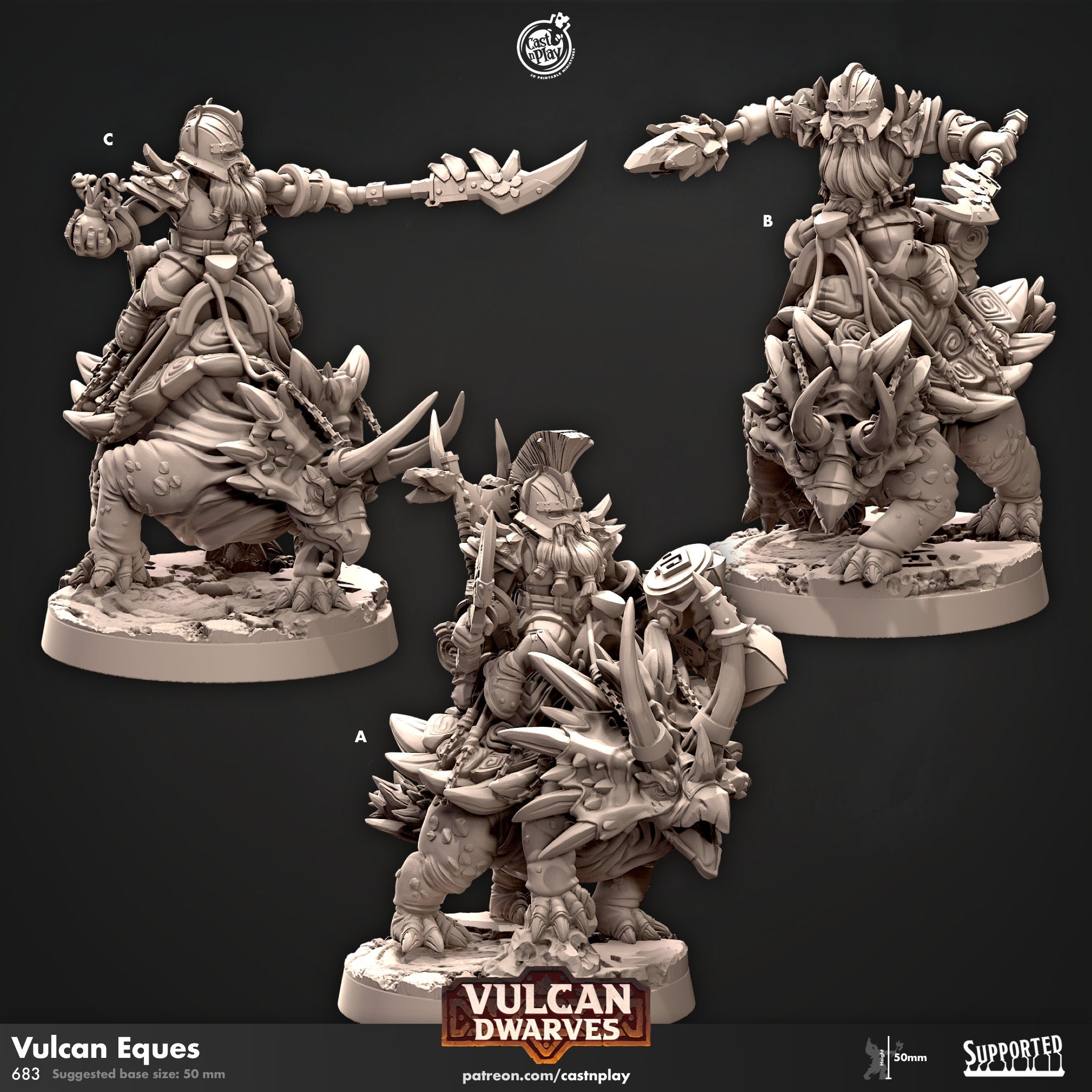 Vulcan Eques von CastnPlay (Nr. 683) Vulcan Dwarves, Wargame/ 3 Tabletop Miniaturen+ Gratis Bases