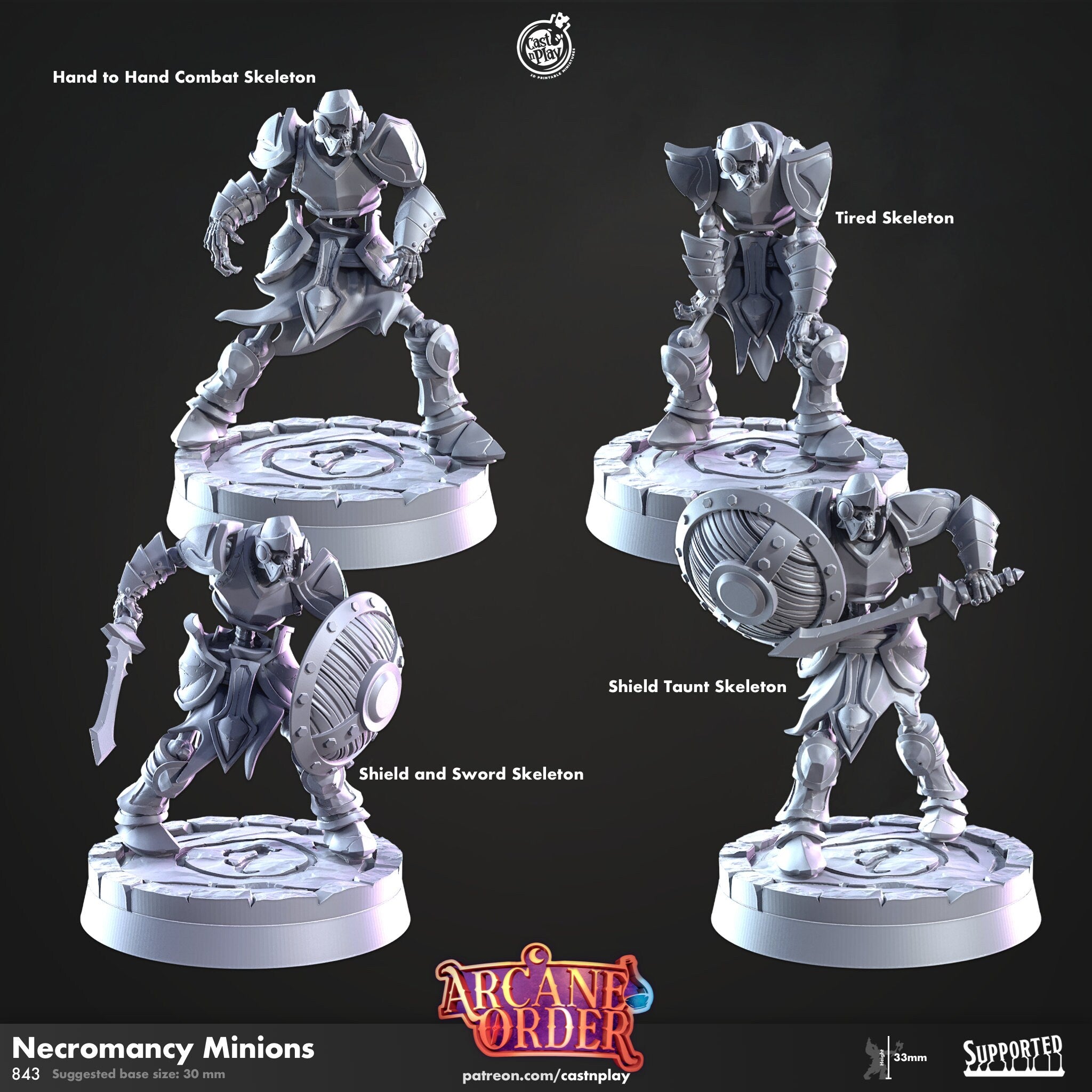 Necromancy Minions von CastnPlay (Nr. 843) Arcane Order, 4 Wargame/ Tabletop Miniatur + Gratis Bases