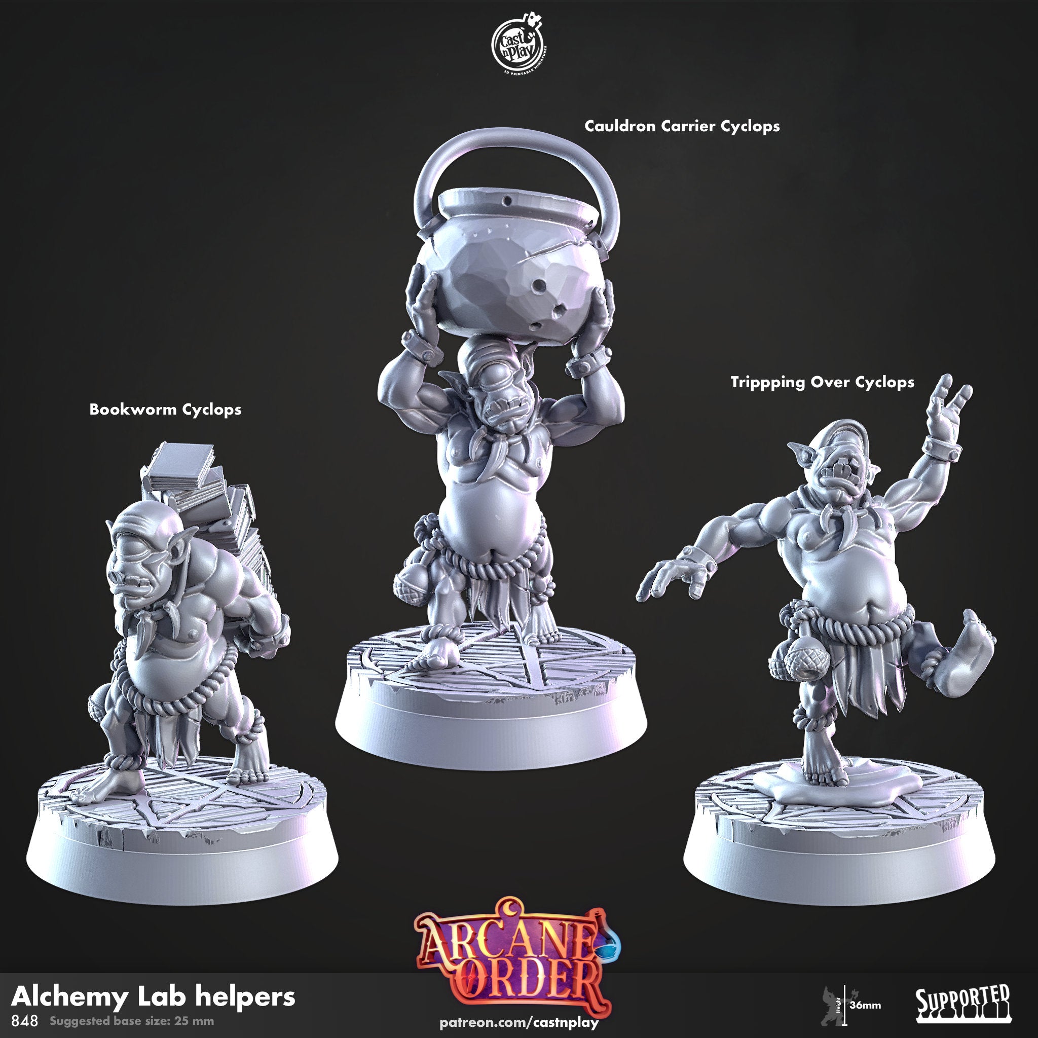 Alchemy Lab helpers von CastnPlay (Nr. 848) Arcane Order, 3 Wargame/ Tabletop Miniaturen + Gratis Bases