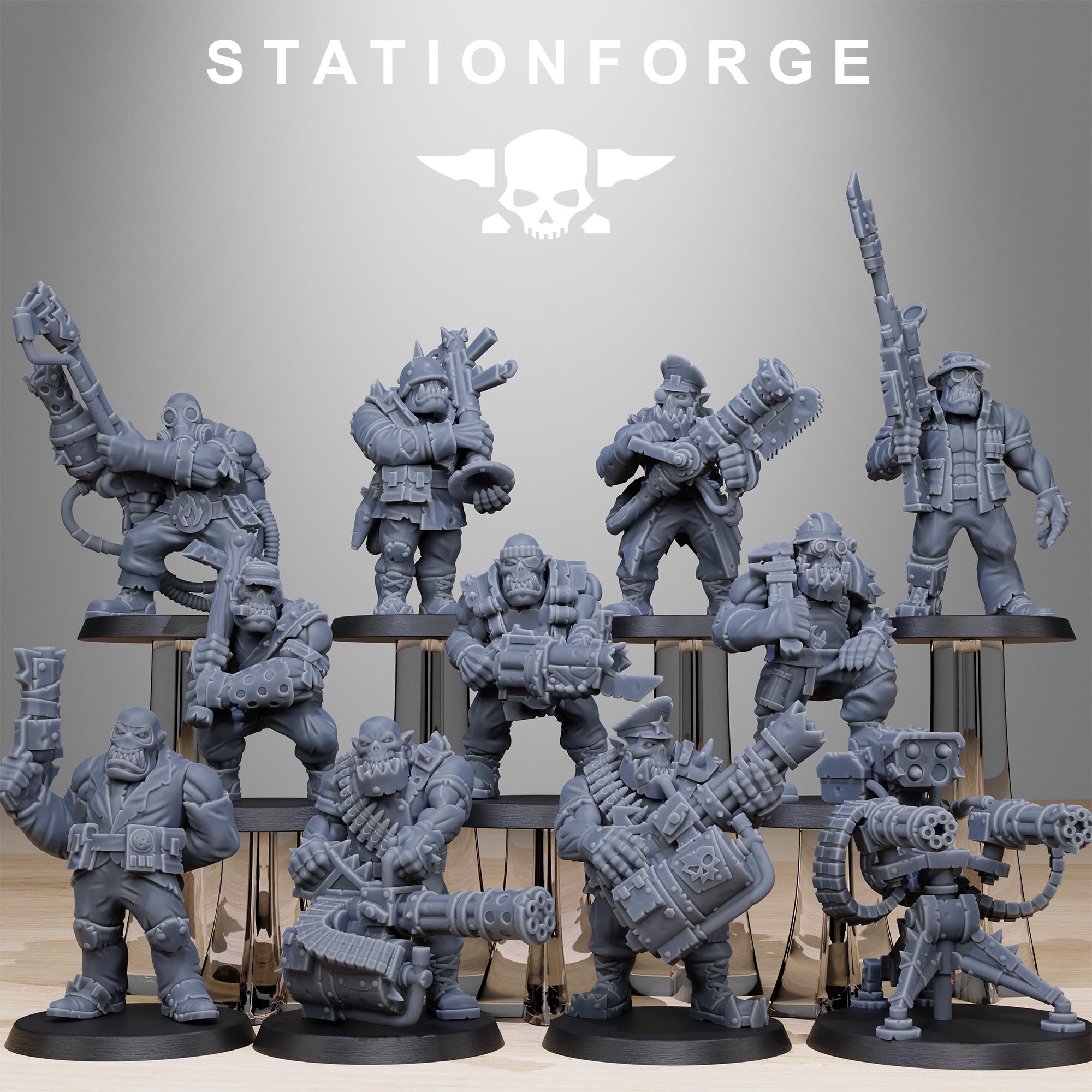 Orkaz Team Fighters from StationForge/11 Tabletop, Wargame Miniatures +Gratis Bases