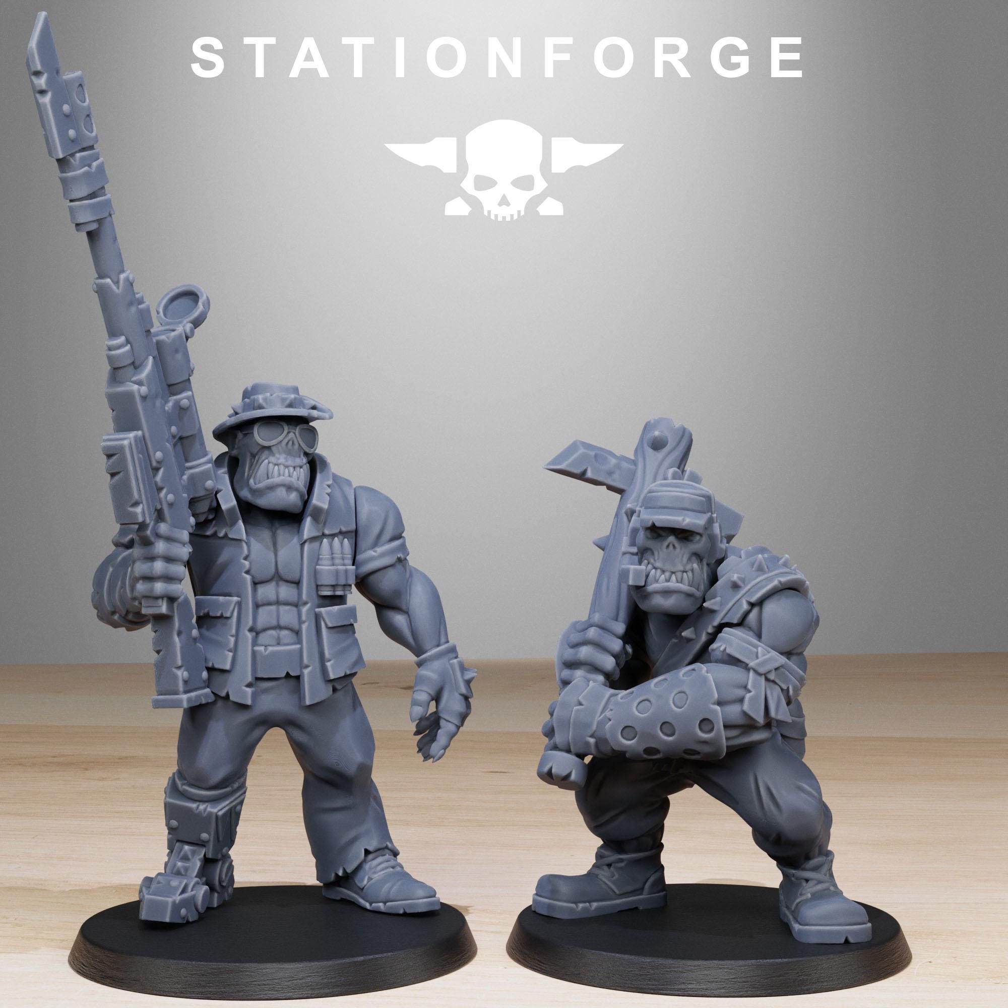 Orkaz Team Fighters from StationForge/11 Tabletop, Wargame Miniatures +Gratis Bases