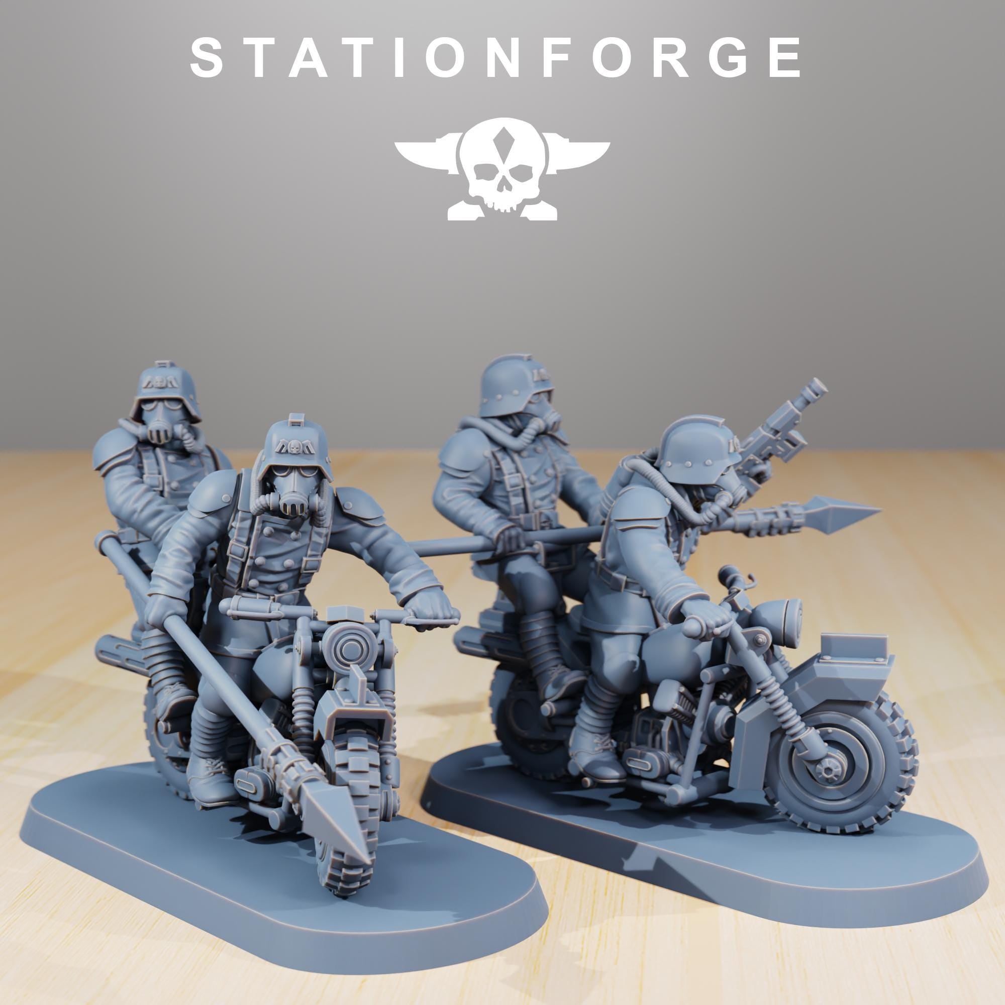 GrimGuard Death Bikers from StationForge/10 Tabletop, Wargame Miniatures +Gratis Bases