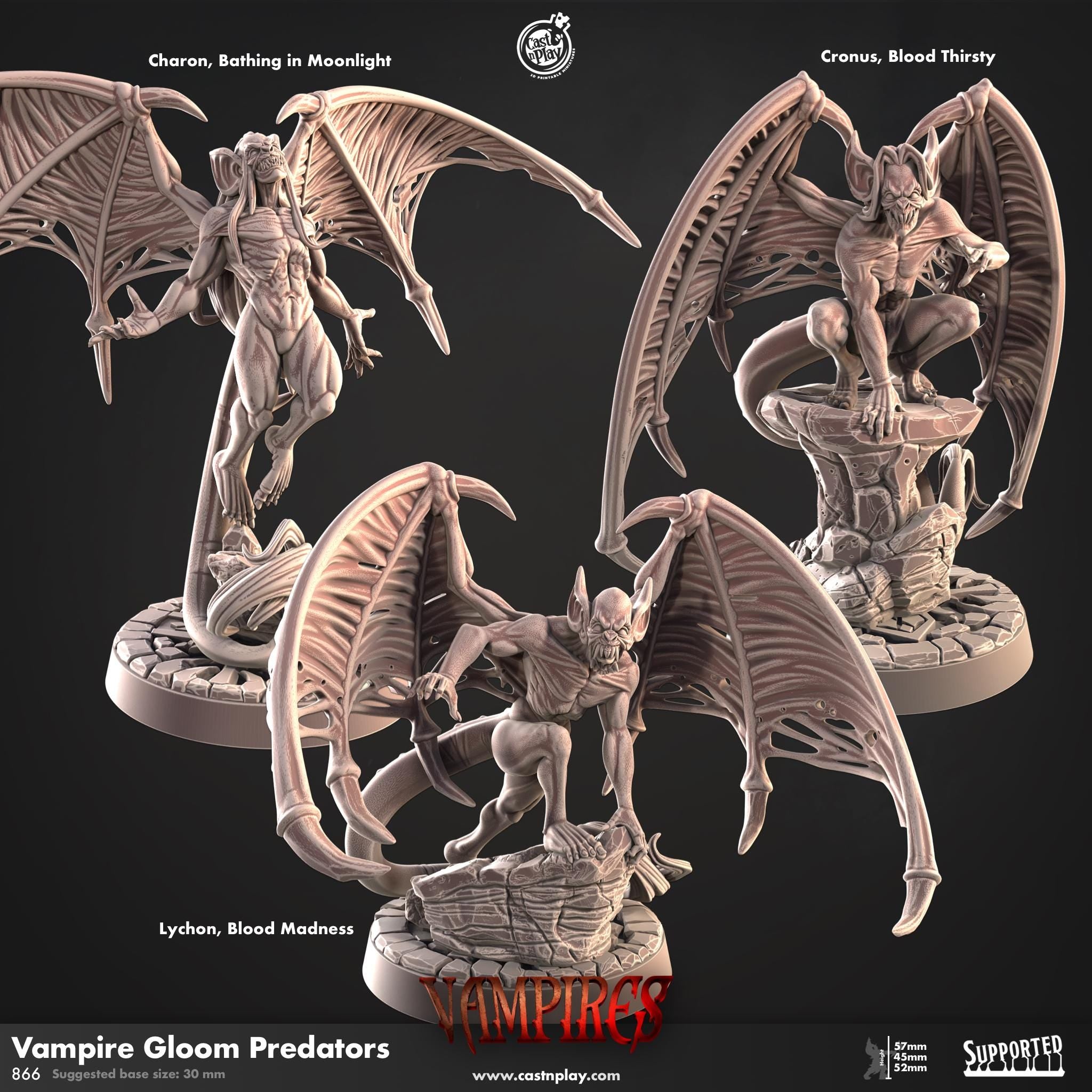 Vampire Gloom Predators von CastnPlay (Nr. 866) Vampires, 3 Wargame/ Tabletop Miniatures+ Gratis Bases