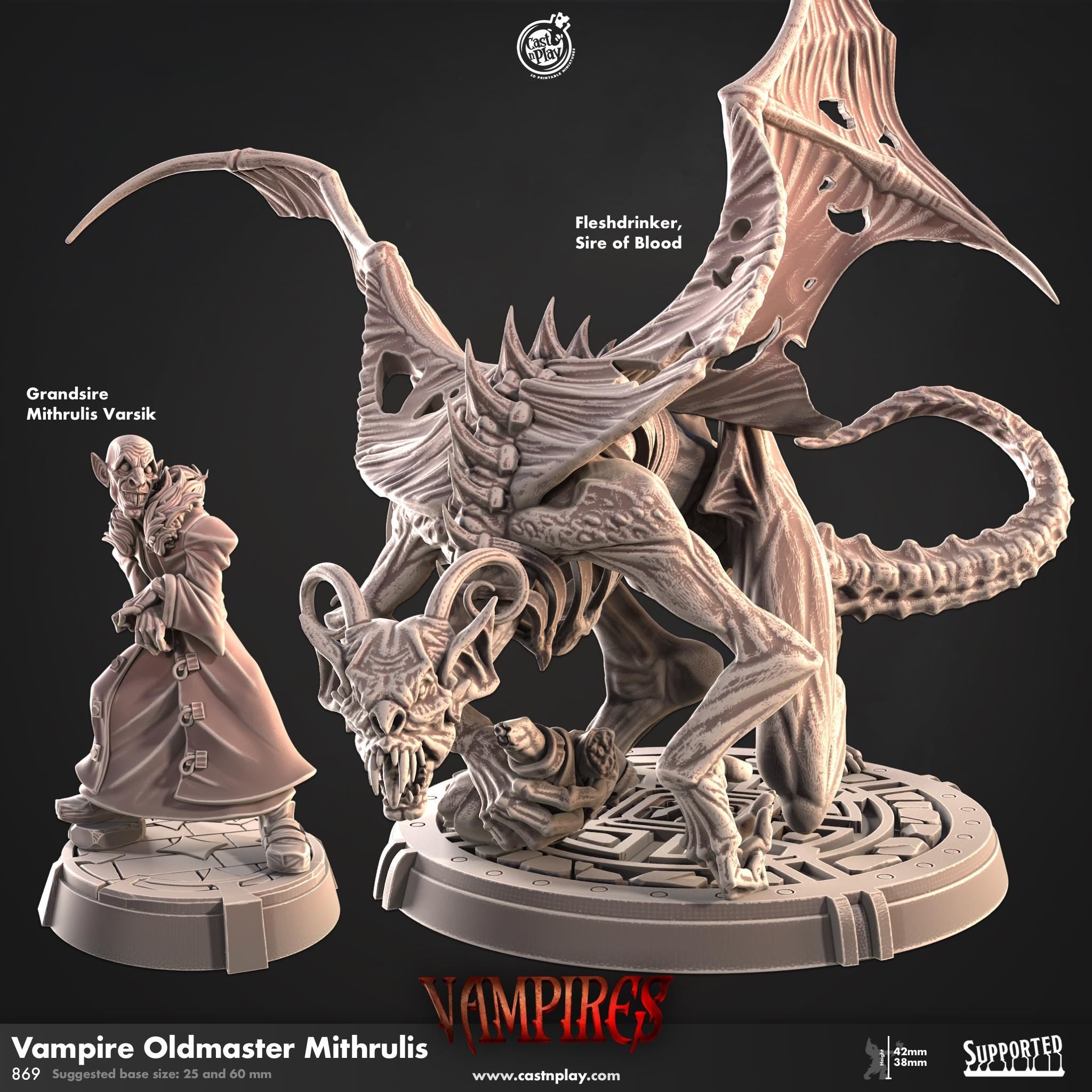 Vampire Oldmaster Mithrulis von CastnPlay (Nr. 869) Vampires, 2 Wargame/ Tabletop Miniatures+ Gratis Bases