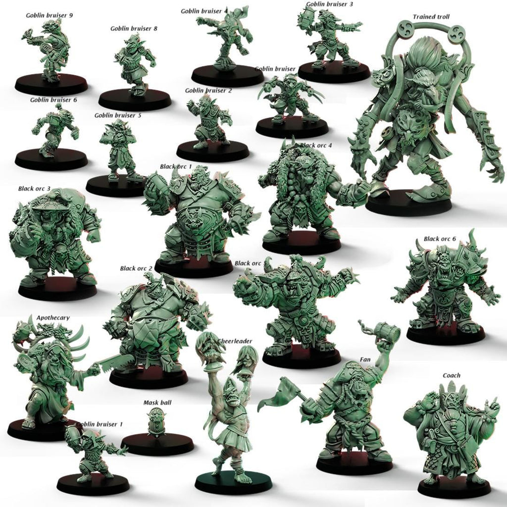 Jade Jaws full fantasy football team, tabletop/wargame Miniatures by BigChildCreatives + gratis Bases