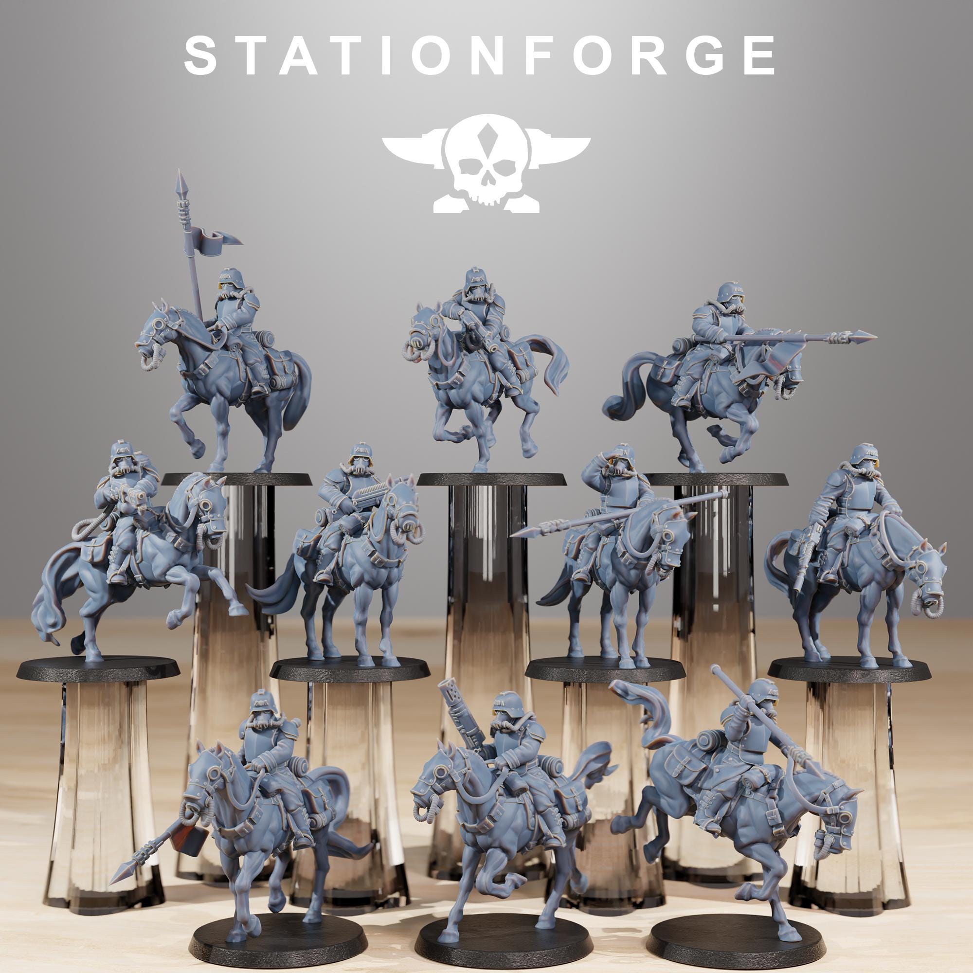 GrimGuard Cavalry from StationForge/10 Tabletop, Wargame Miniatures +Free Bases