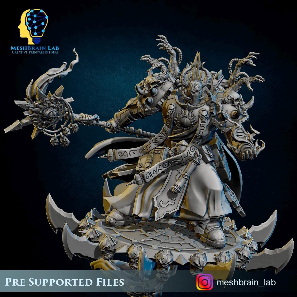Doom Marine sorcerer on flying disc from MeshBrainLab/Wargame Miniature+ Gratis Base