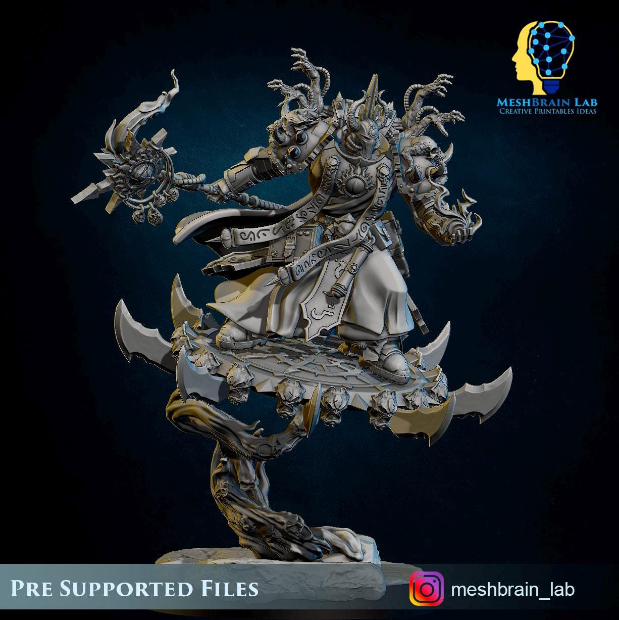 Doom Marine sorcerer on flying disc from MeshBrainLab/Wargame Miniature+ Gratis Base