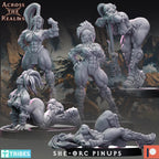 She-Orc Pinups from Across the Realms,5/6 Wargame Miniature+ Gratis Bases