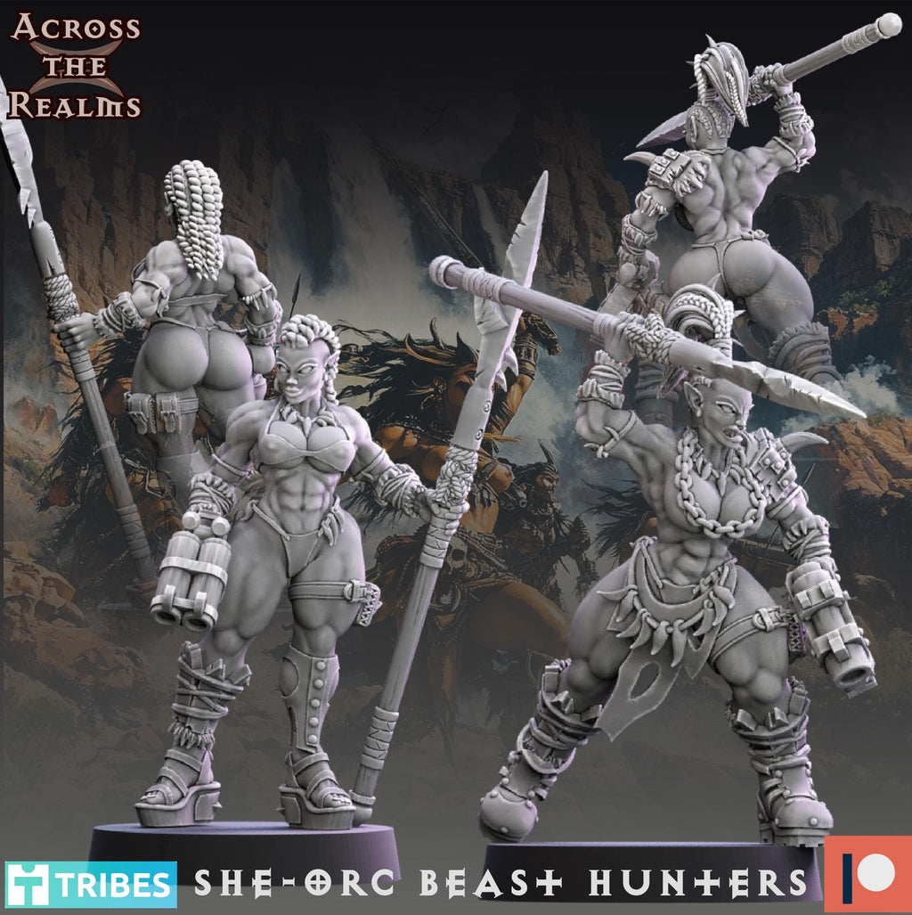 She Orc beast huntaz from Across the Realms,10 Wargame Miniature+ Gratis Bases
