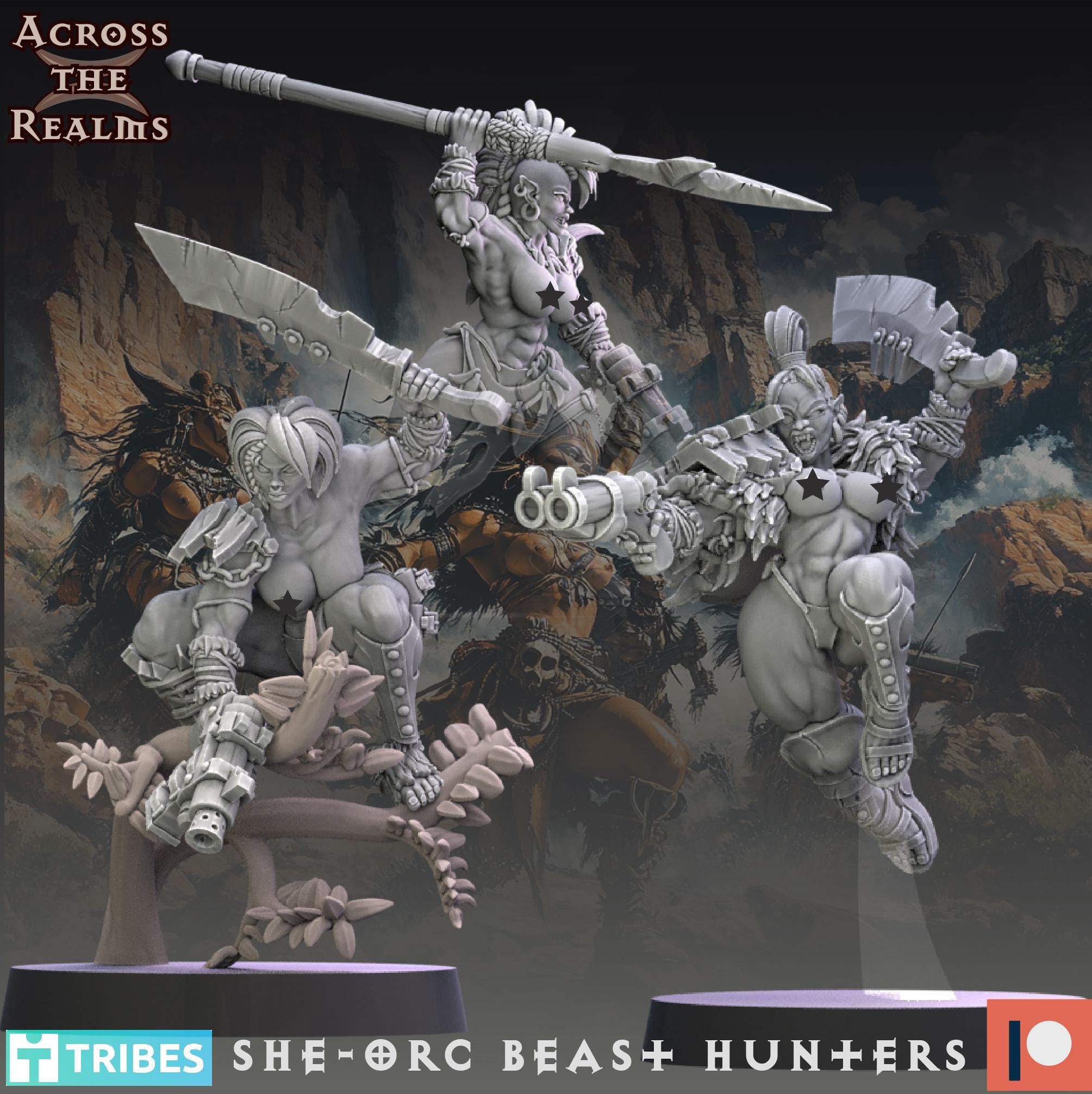 She Orc beast huntaz from Across the Realms,10 Wargame Miniature+ Gratis Bases