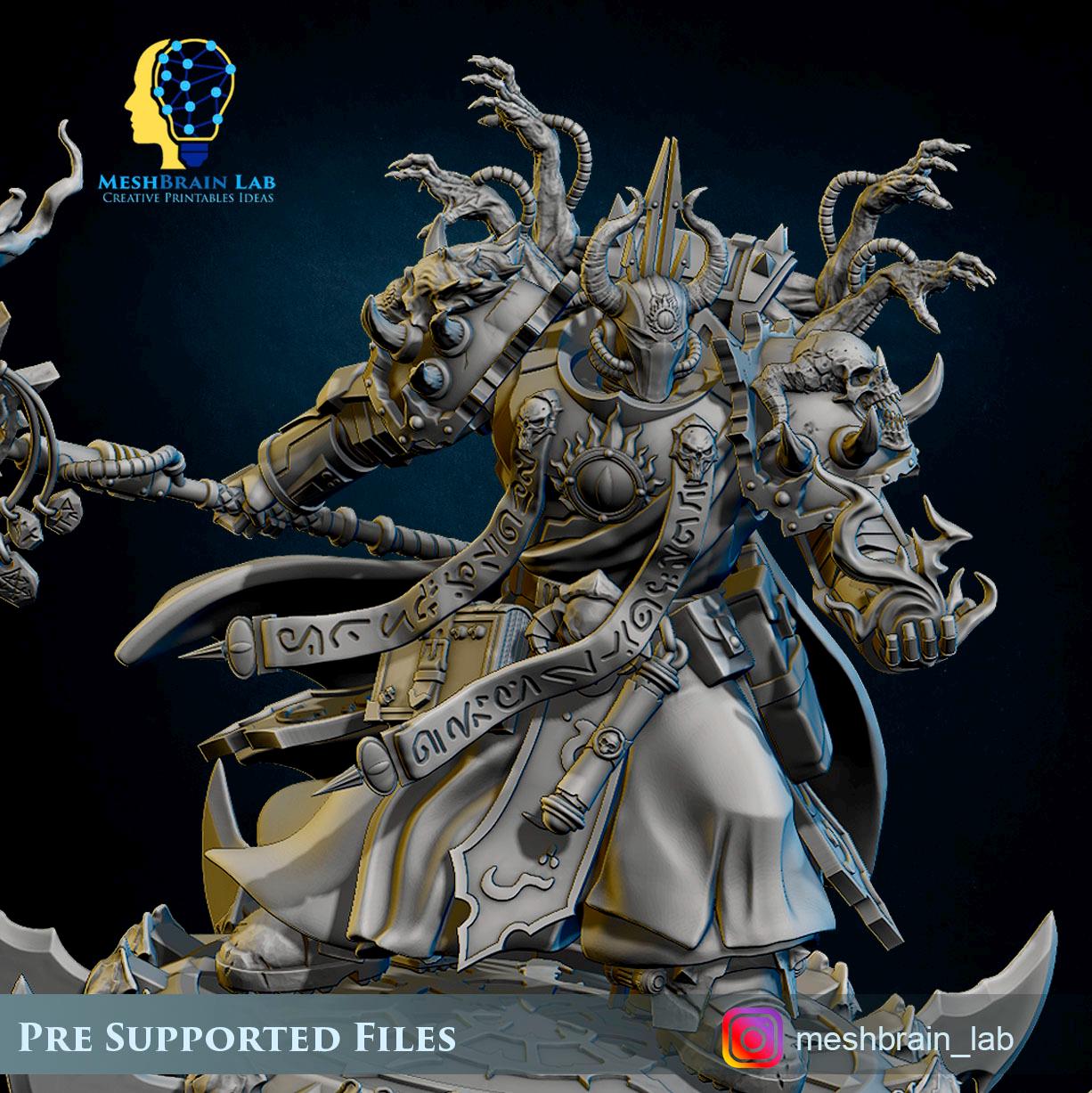 Doom Marine sorcerer on flying disc from MeshBrainLab/Wargame Miniature+ Gratis Base