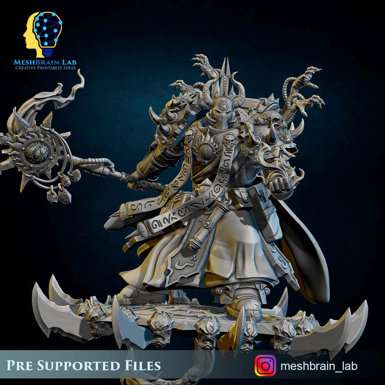 Doom Marine sorcerer on flying disc from MeshBrainLab/Wargame Miniature+ Gratis Base