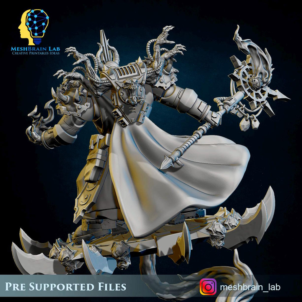 Doom Marine sorcerer on flying disc from MeshBrainLab/Wargame Miniature+ Gratis Base
