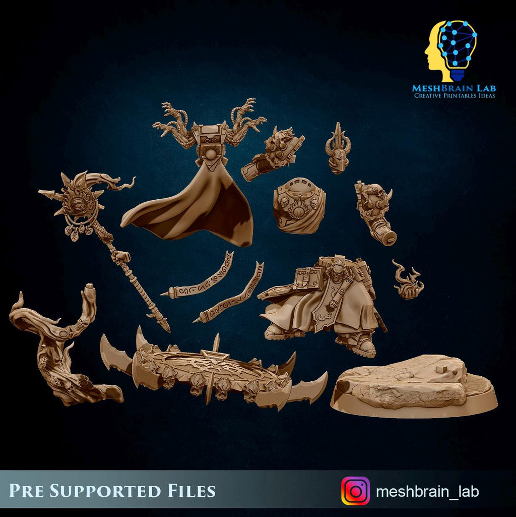 Doom Marine sorcerer on flying disc from MeshBrainLab/Wargame Miniature+ Gratis Base
