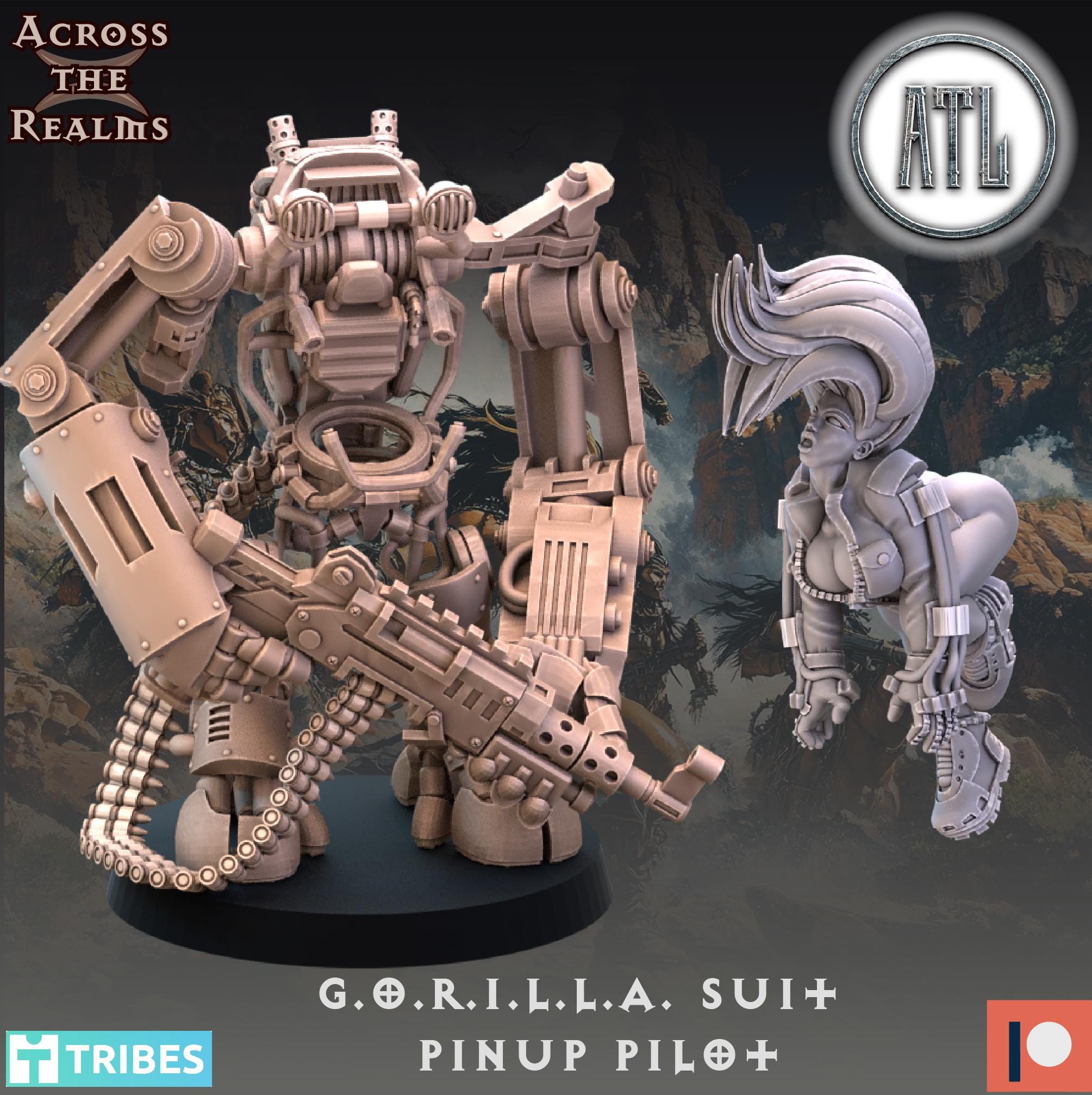 Gorilla pinup from Across the Realms, Wargame Miniature+ Gratis Base