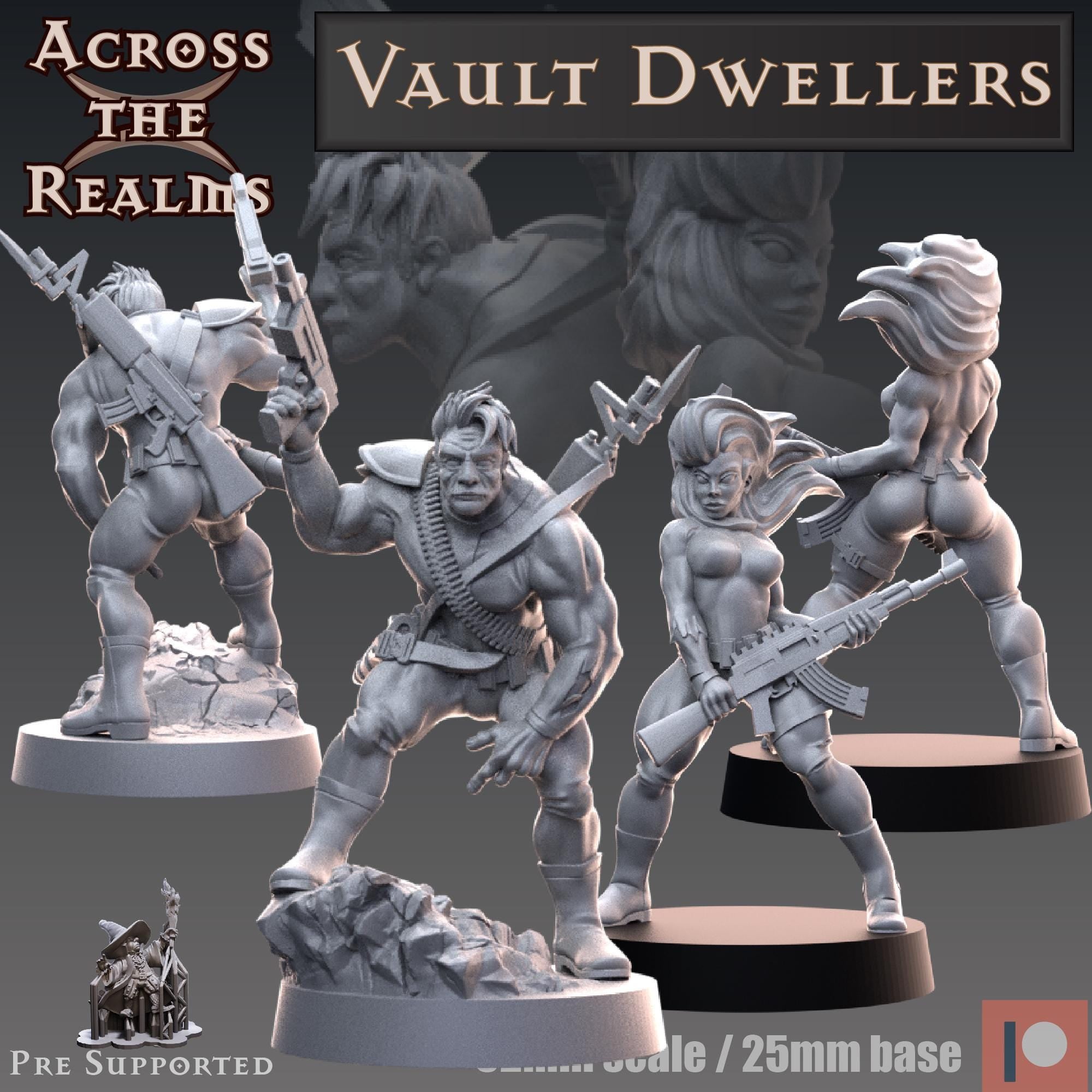 Vault Dwellers from Across the Realms, 2 Wargame Miniatures+ Gratis Bases