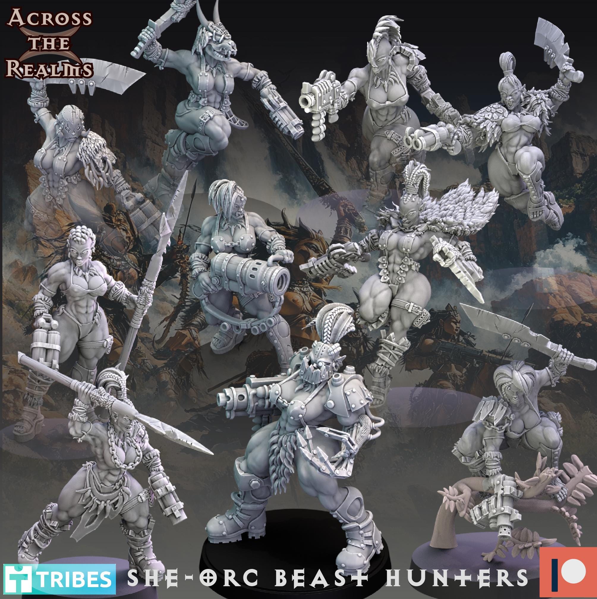 She Orc beast huntaz from Across the Realms,10 Wargame Miniature+ Gratis Bases
