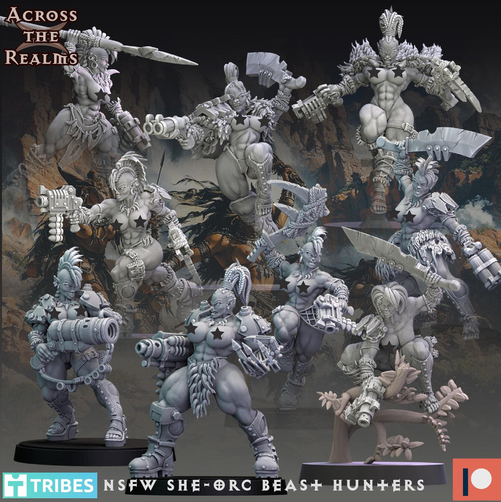She Orc beast huntaz from Across the Realms,10 Wargame Miniature+ Gratis Bases
