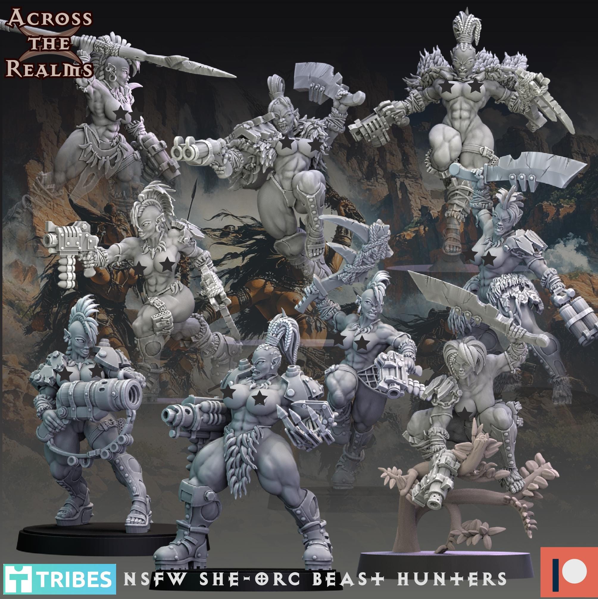 She Orc beast huntaz from Across the Realms,10 Wargame Miniature+ Gratis Bases
