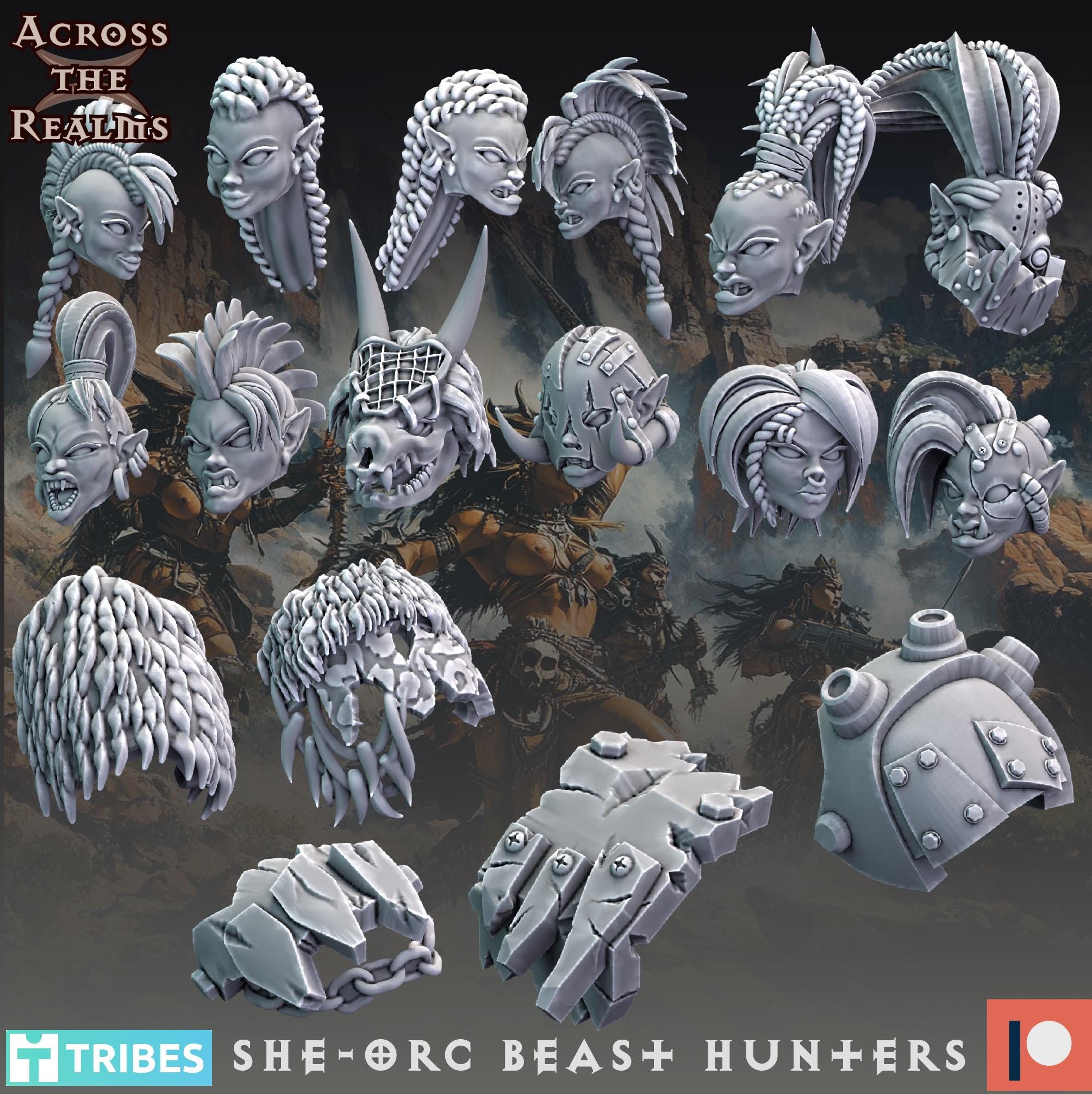 She Orc beast huntaz from Across the Realms,10 Wargame Miniature+ Gratis Bases