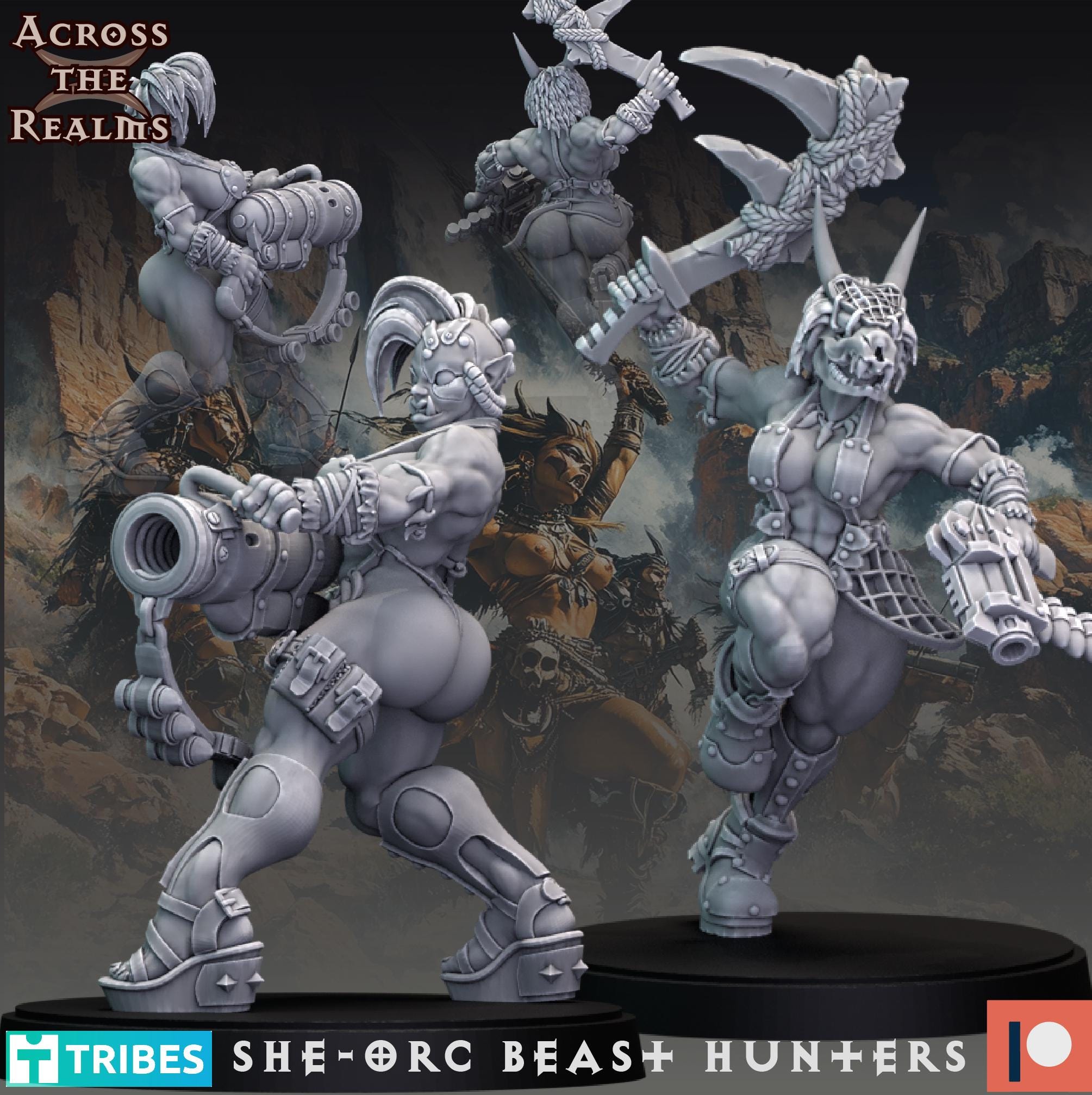 She Orc beast huntaz from Across the Realms,10 Wargame Miniature+ Gratis Bases