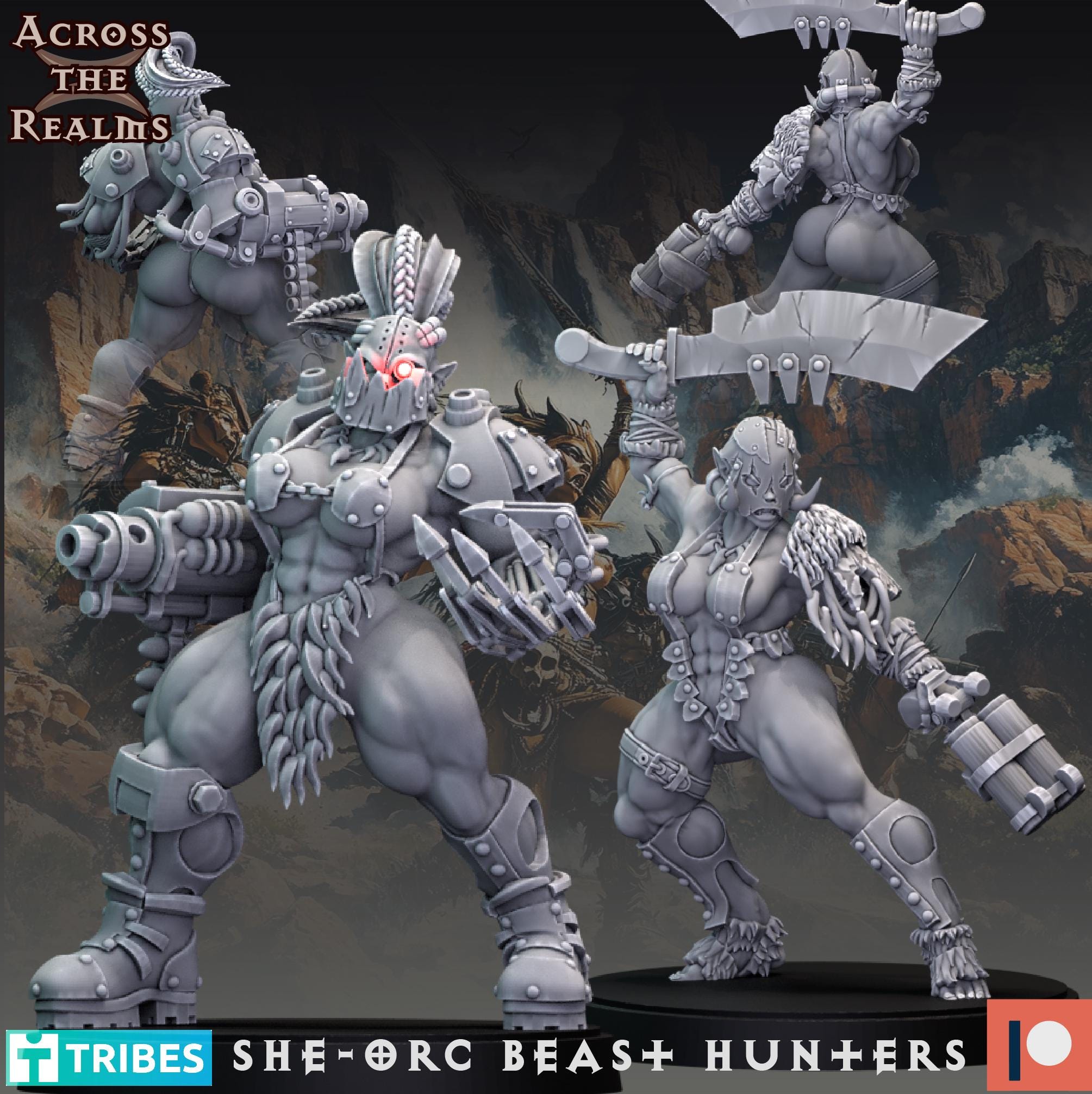 She Orc beast huntaz from Across the Realms,10 Wargame Miniature+ Gratis Bases