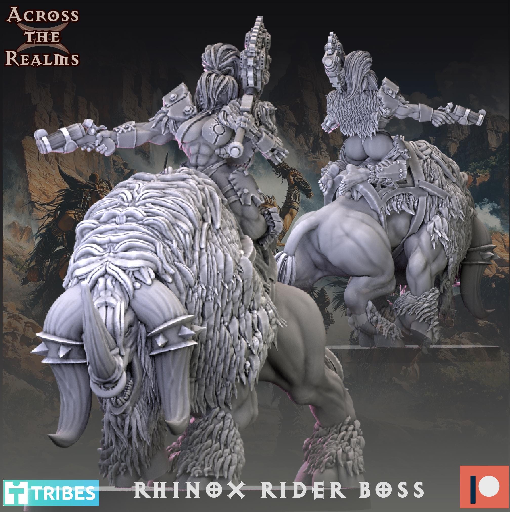 Rhinox Rider Boss from Across the Realms, Wargame Miniature+ Gratis Base