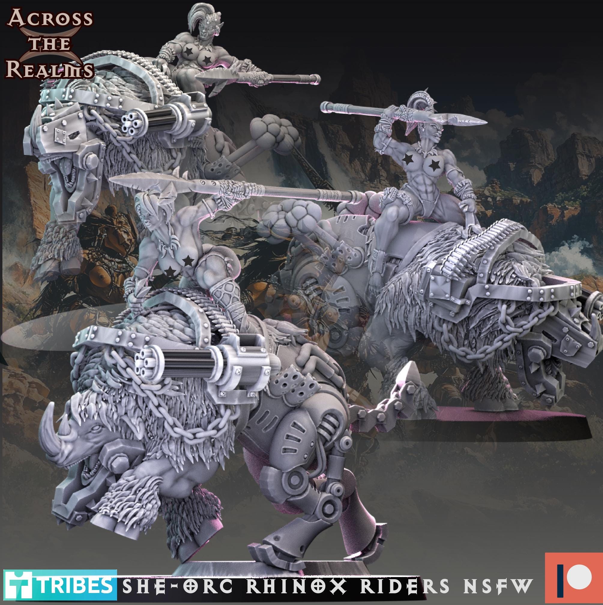 Rhinox Riders from Across the Realms, 3 Wargame Miniature+ Gratis Bases