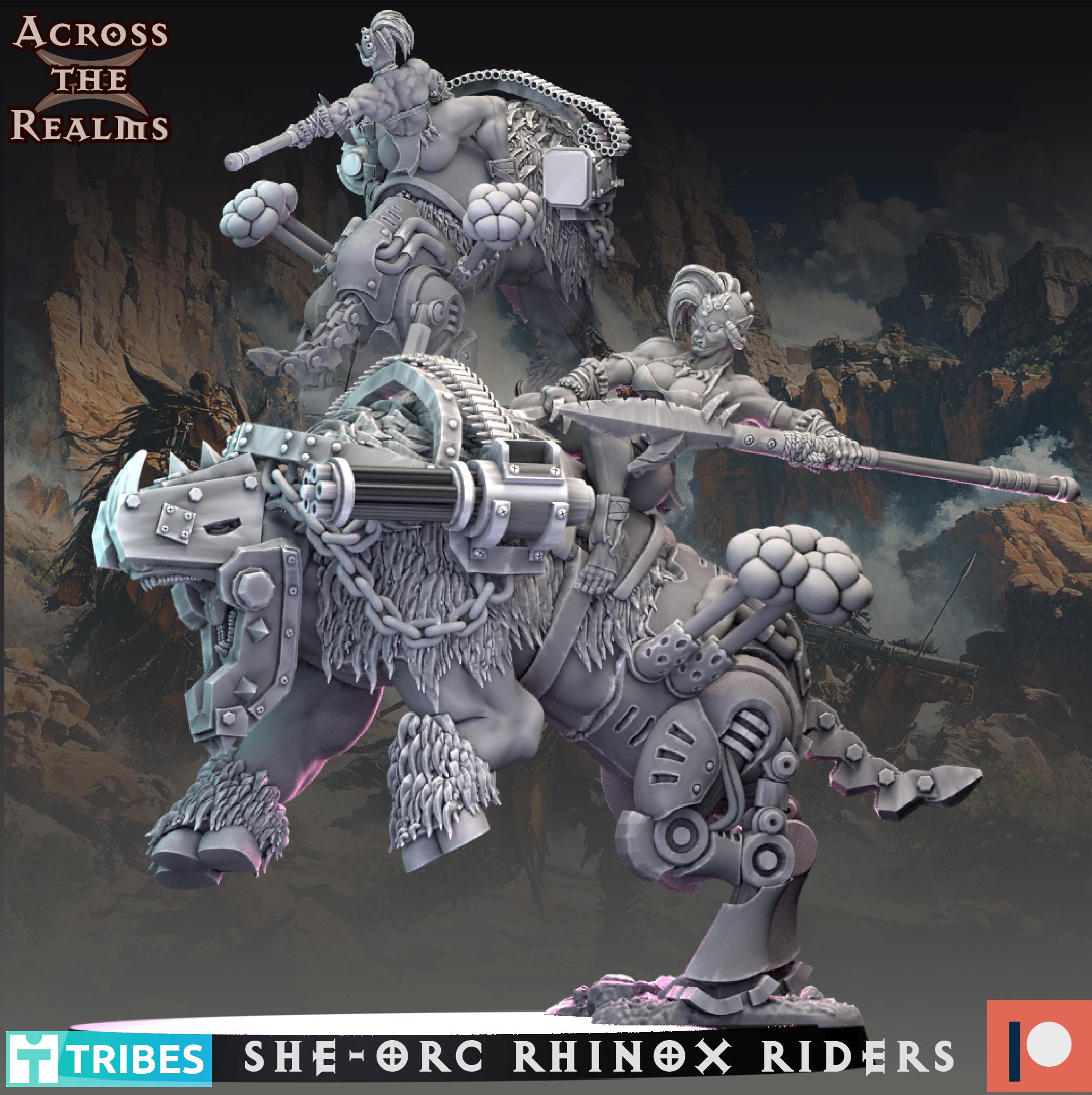 Rhinox Riders from Across the Realms, 3 Wargame Miniature+ Gratis Bases