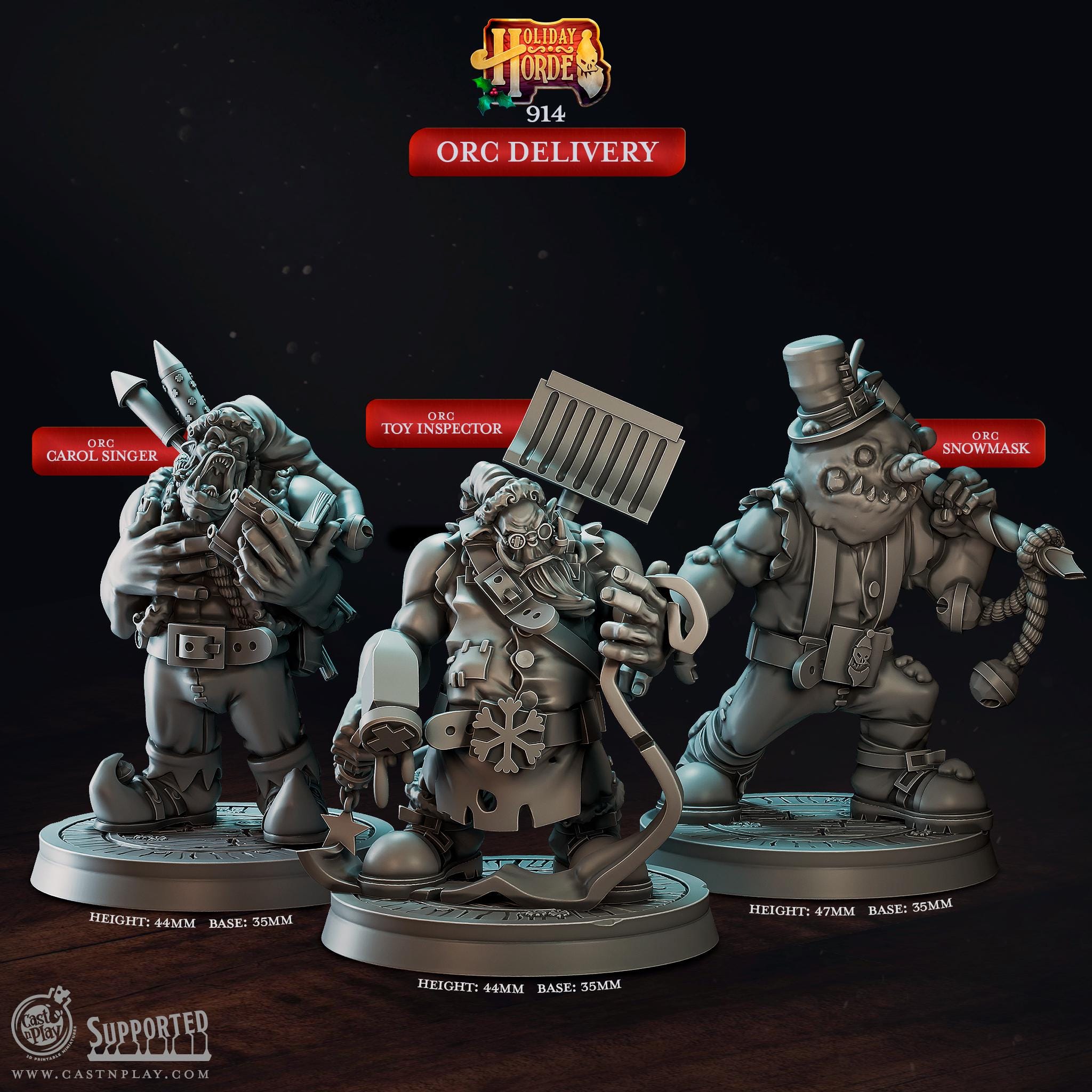 Orc Delivery von CastnPlay (Nr. 914) Holiday Horde, Wargame/ 3 Tabletop Miniaturen+ Gratis Bases