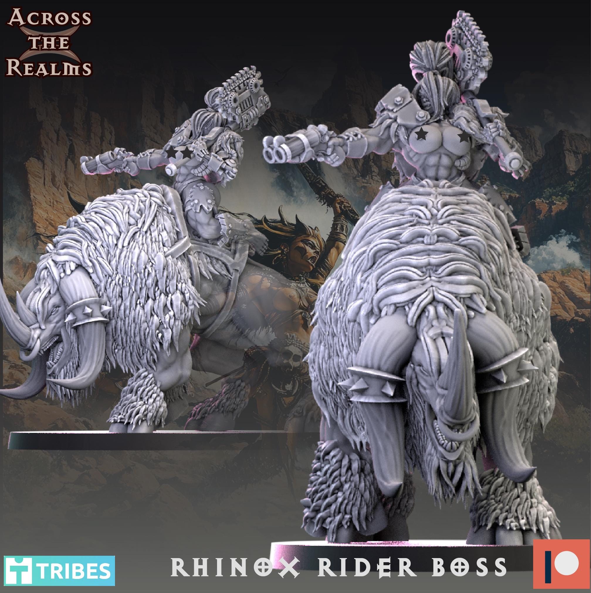 Rhinox Rider Boss from Across the Realms, Wargame Miniature+ Gratis Base