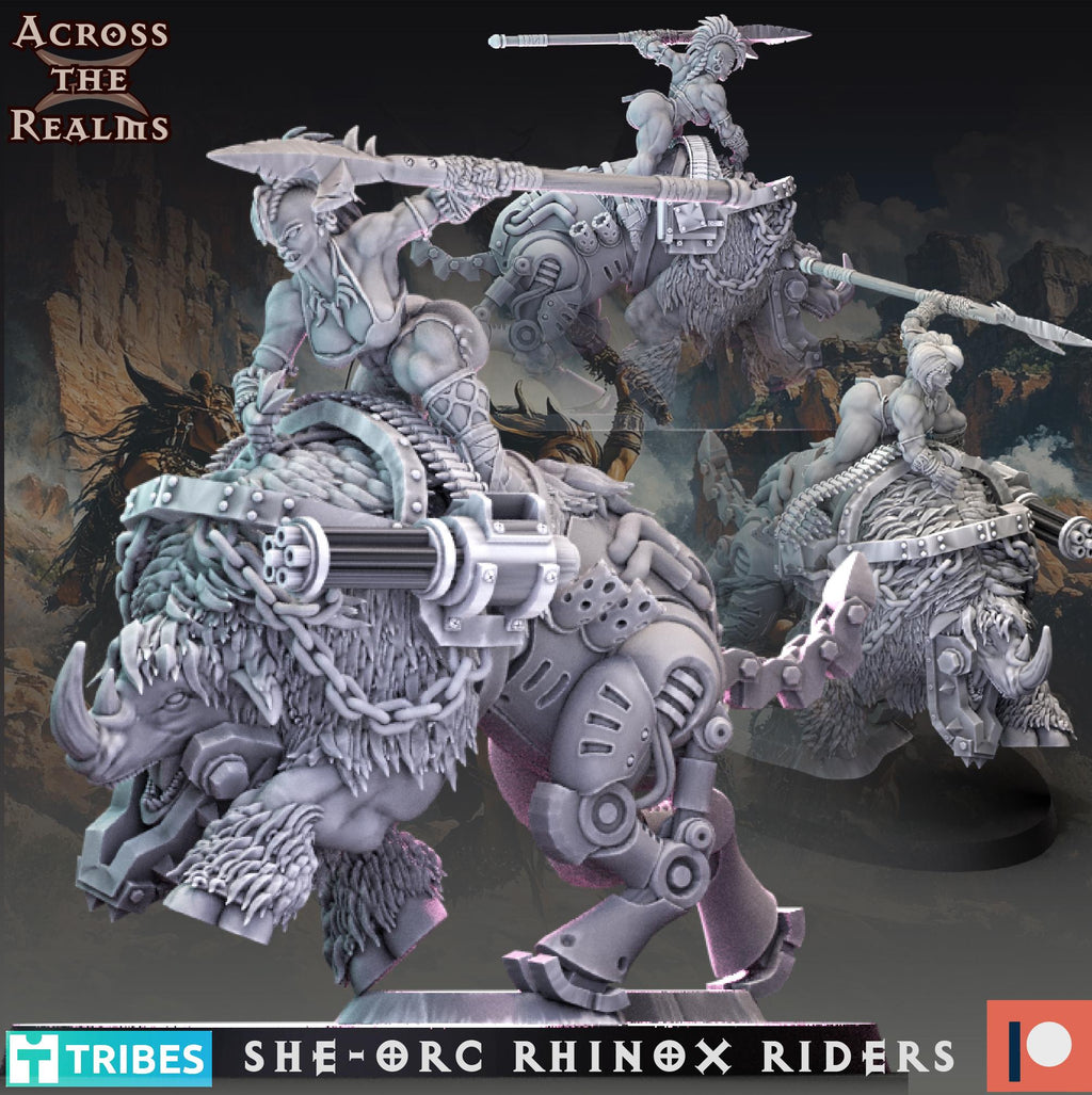 Rhinox Riders from Across the Realms, 3 Wargame Miniature+ Gratis Bases