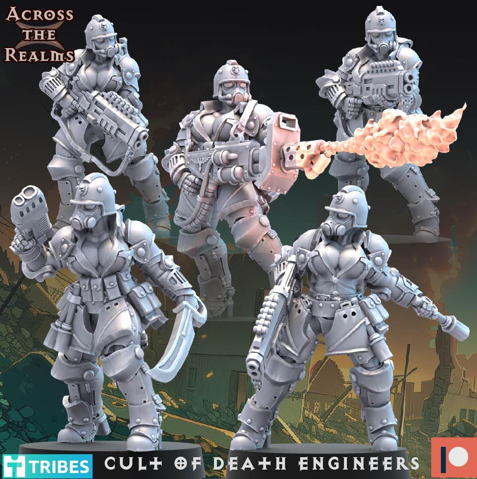 Cult of Death Engineers from Across the Realms,5 Wargame Miniature+ Gratis Bases